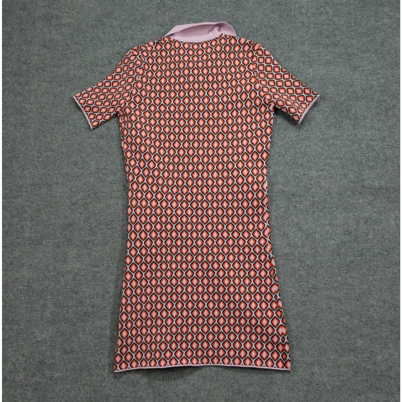Pinko Bohme Dress Womens XS Mini Knit Retro Orange Pink Short Sleeve Collared Casual Size XS / US 0-2 / IT 36-38 - 6 Thumbnail