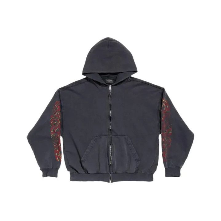 Balenciaga Balenciaga Black Printed Zip-Up Hoodie for Men Size US S / EU 44-46 / 1 - 1 Thumbnail