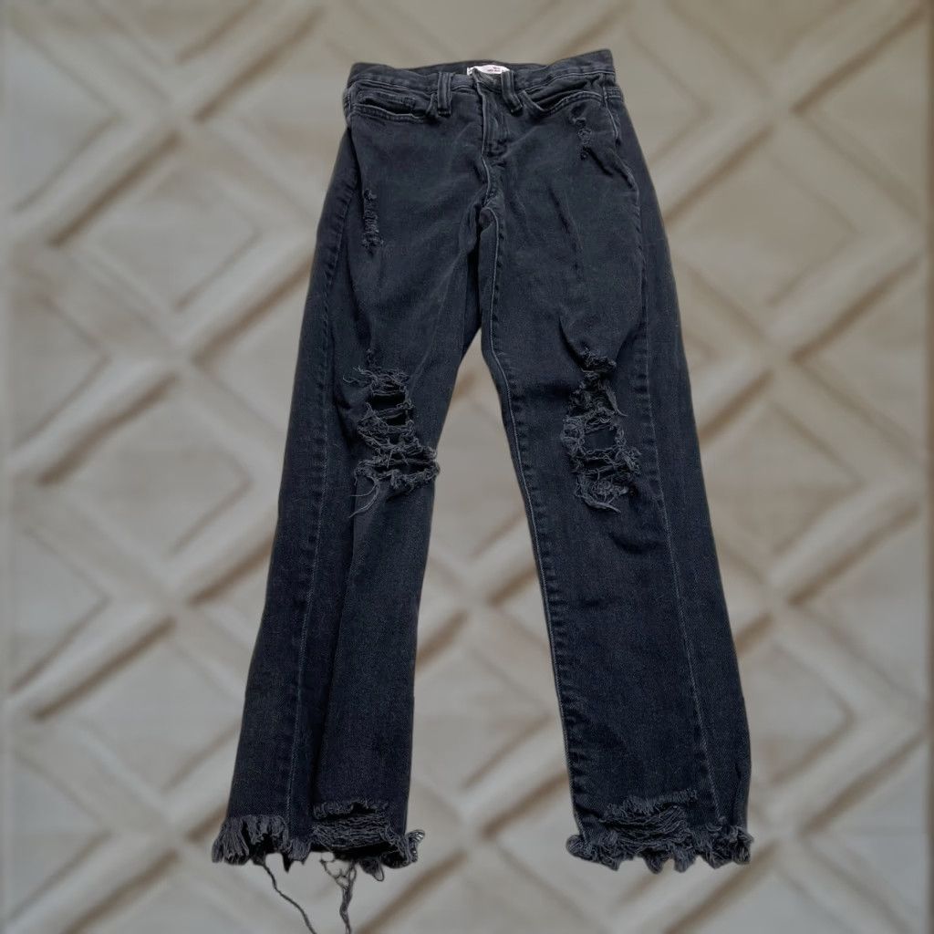Vintage SO Distressed Mom Jeans Juniors 0 Black Denim High Rise Slim Fit 26x26 Solid Jeans Womens Size 26" / US 2 / IT 38 - 1 Thumbnail