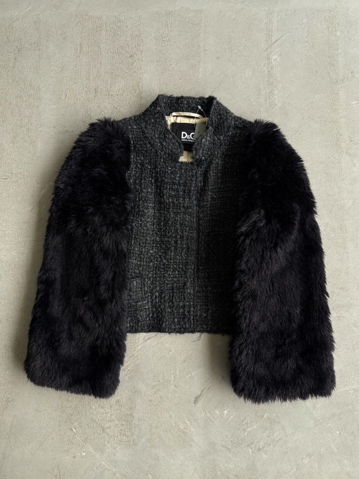 Dolce & Gabbana Archive D&G - Tweed Fur Cropped Jacket Size S / US 4 / IT 40 - 1 Thumbnail
