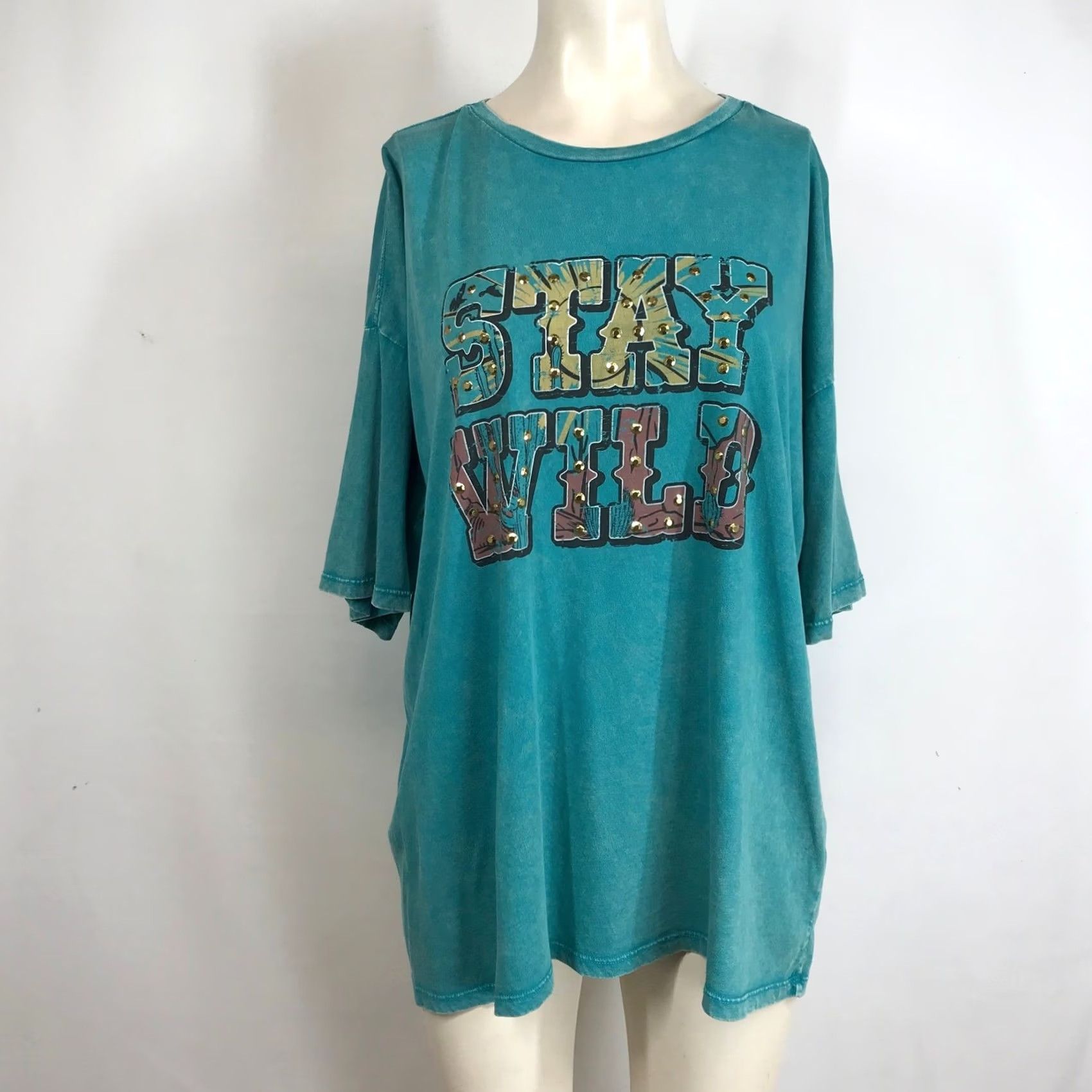 Vintage VINTAGE Rock & Roll Denim Turquoise Graphic Tee Stay Wild Oversized XL Size XL / US 12-14 / IT 48-50 - 2 Thumbnail