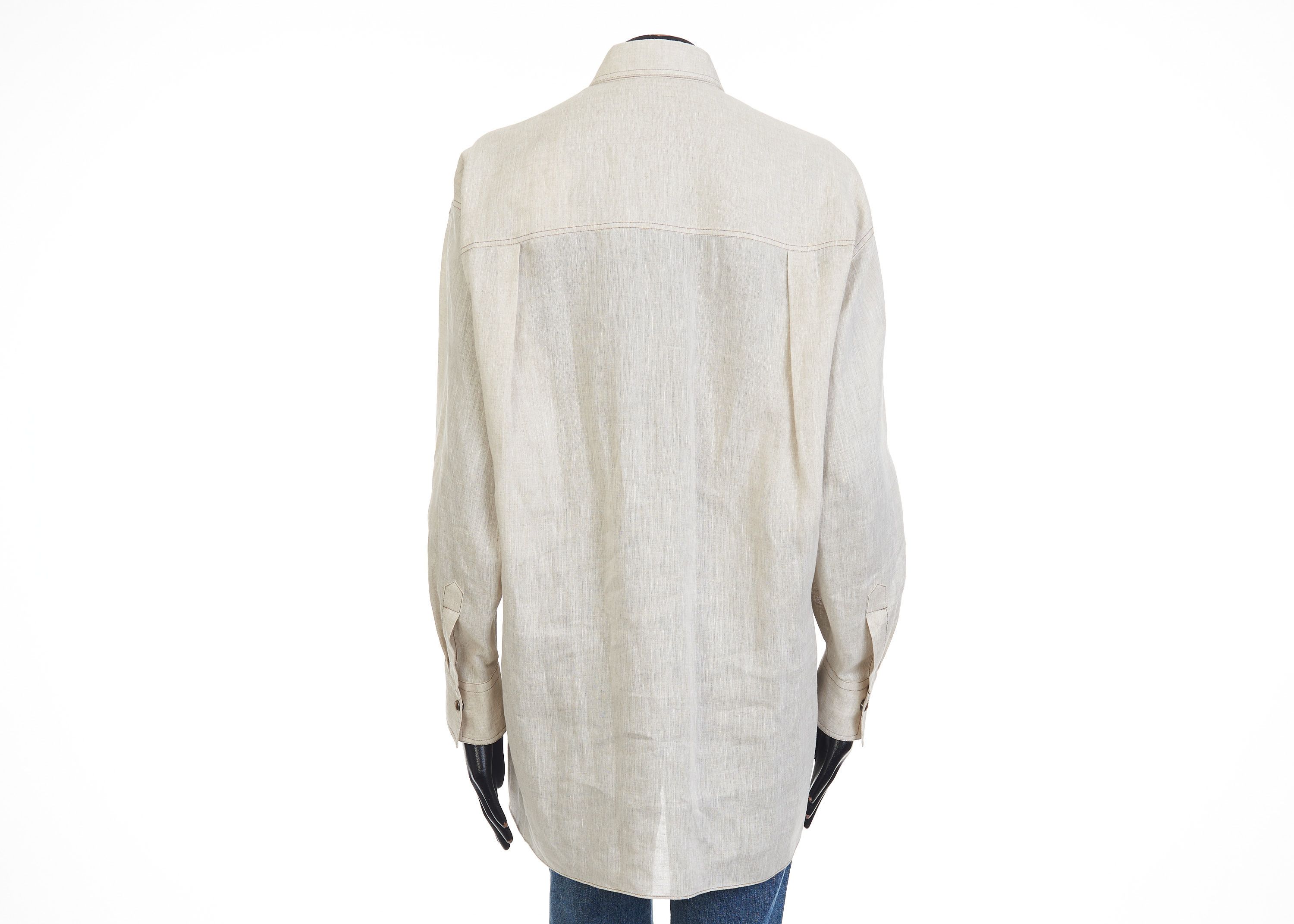 Brunello Cucinelli Lightweight Linen Shirt With Snap Buttons & Shiny Tab Size S / US 4 / IT 40 - 4 Thumbnail