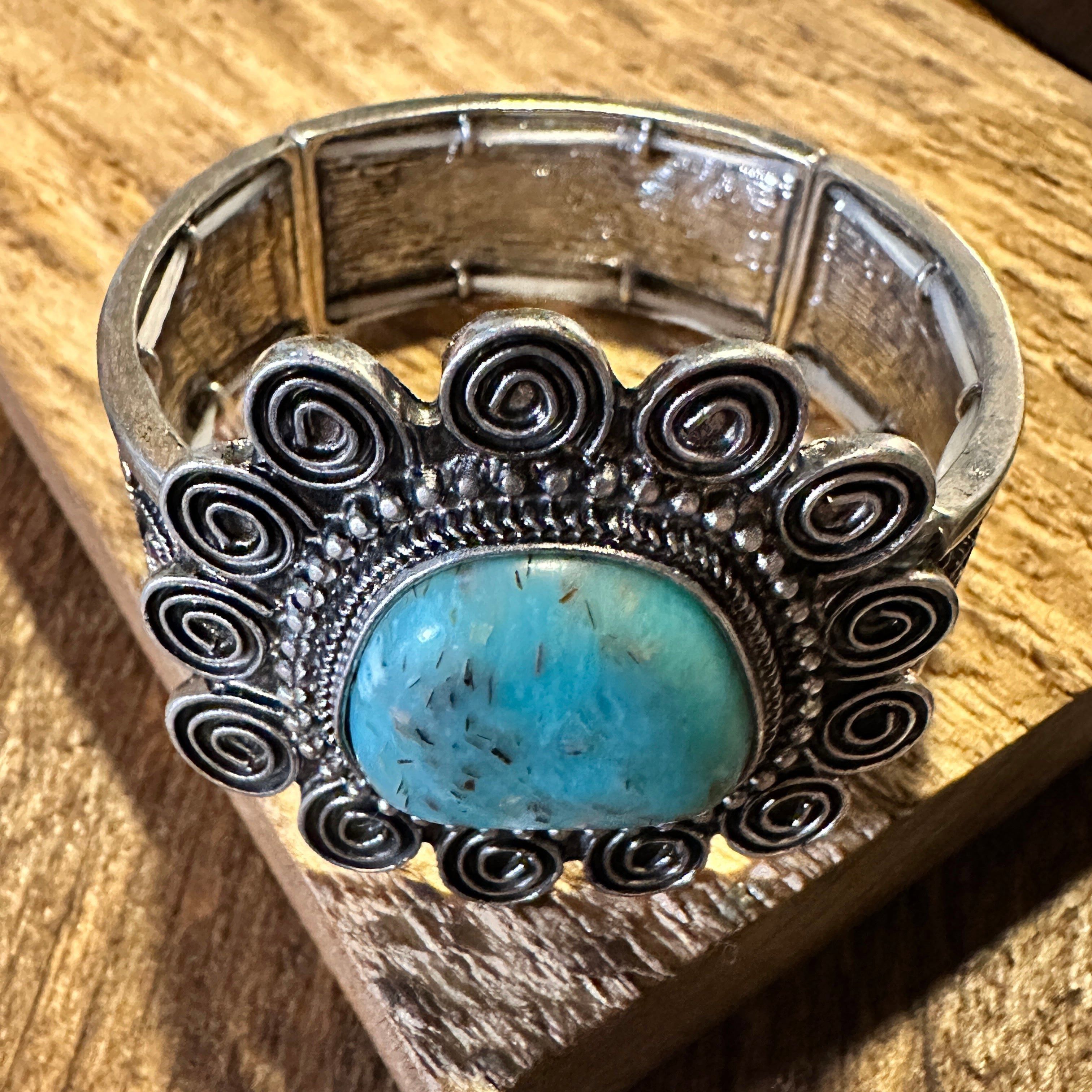 Other Boho Vintage Southwestern Cowgirl Scroll Cuff Bracelet, Turq Size ONE SIZE - 2 Thumbnail