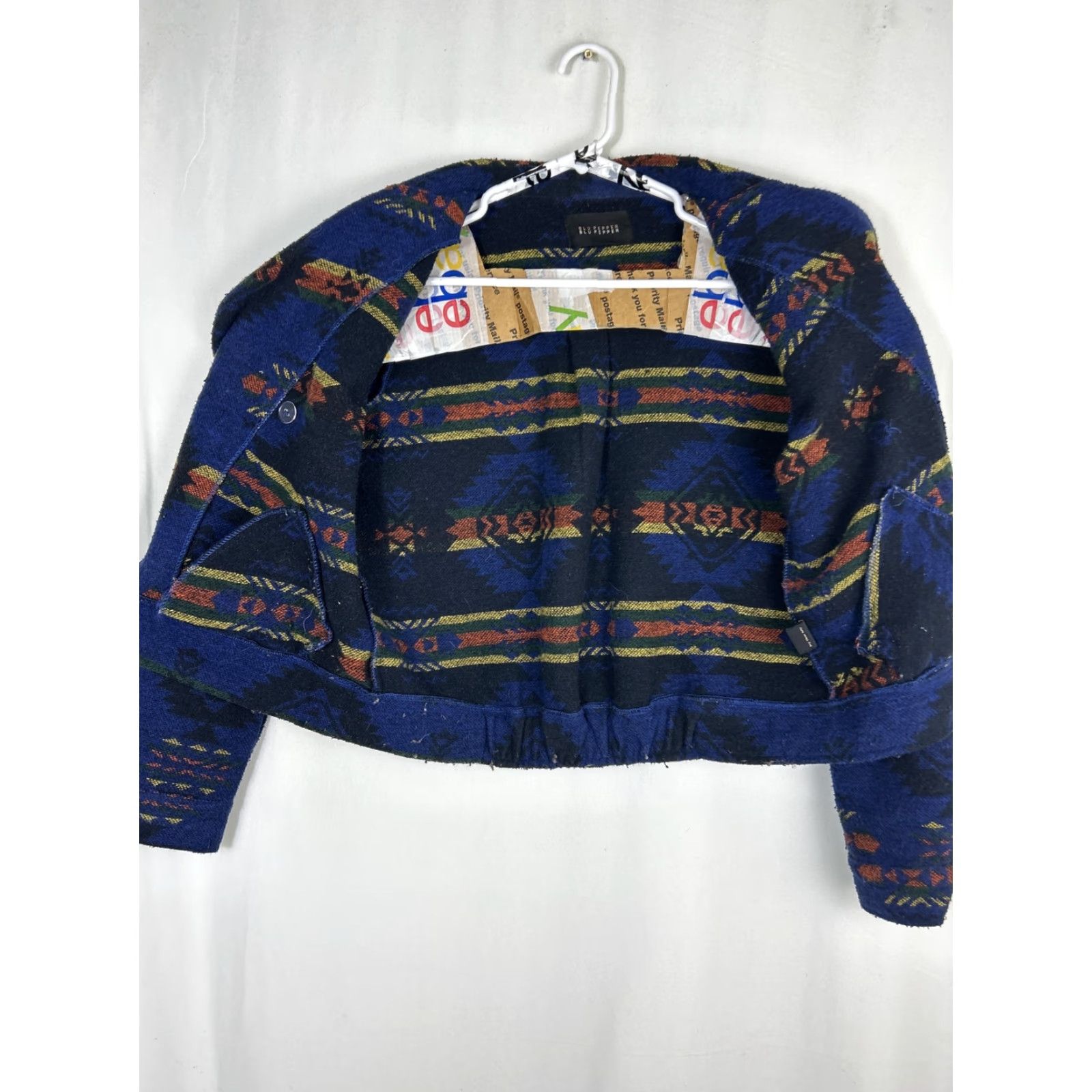 Vintage Blu Pepper Jacket Womens M Blue Zip Up Moto Style Southwest Aztec Cropped Size M / US 6-8 / IT 42-44 - 7 Thumbnail