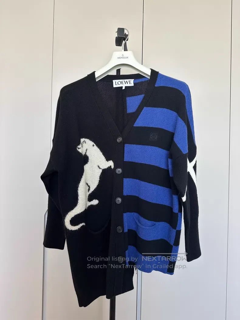 Loewe Loewe Color Blocked Knit Cardigan, Black and Blue Stripes Size S / US 4 / IT 40 - 1 Thumbnail