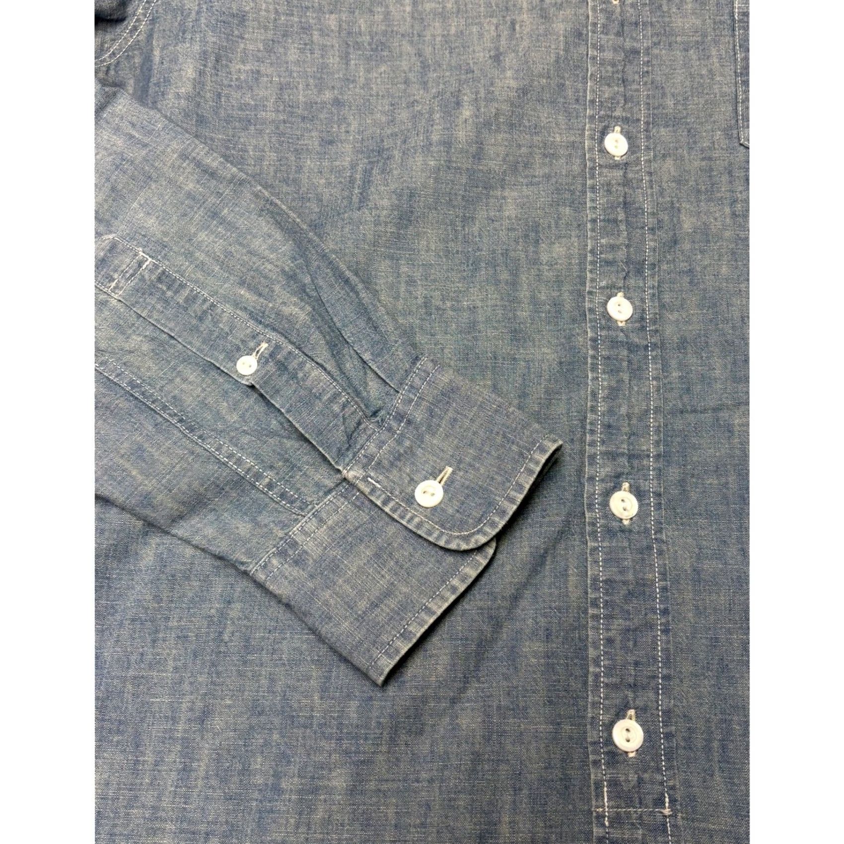 Wallace & Barnes Wallace & Barnes Mens Band Collar Chambray Shirt Blue Cotton A7968 Size L Size US L / EU 52-54 / 3 - 3 Thumbnail