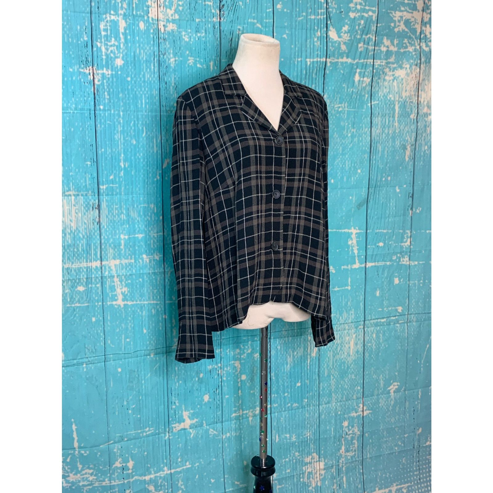 Liz Claiborne Liz Claiborne black gray plaid long sleeves blouse size MP Size M / US 6-8 / IT 42-44 - 9 Thumbnail