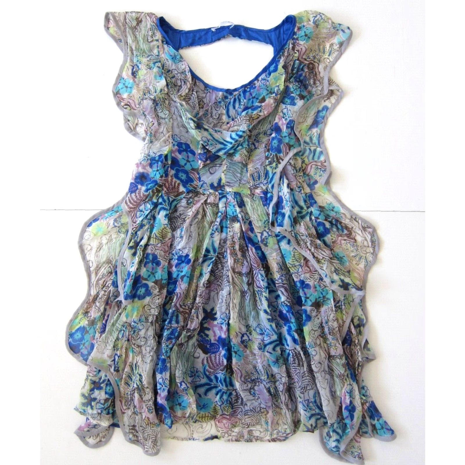 Pinko Lafer 100% Silk Pink Green Silver Blue Floral Flowy Ruffle Tank Sun Dress Size 2 Size XS / US 0-2 / IT 36-38 - 2 Thumbnail