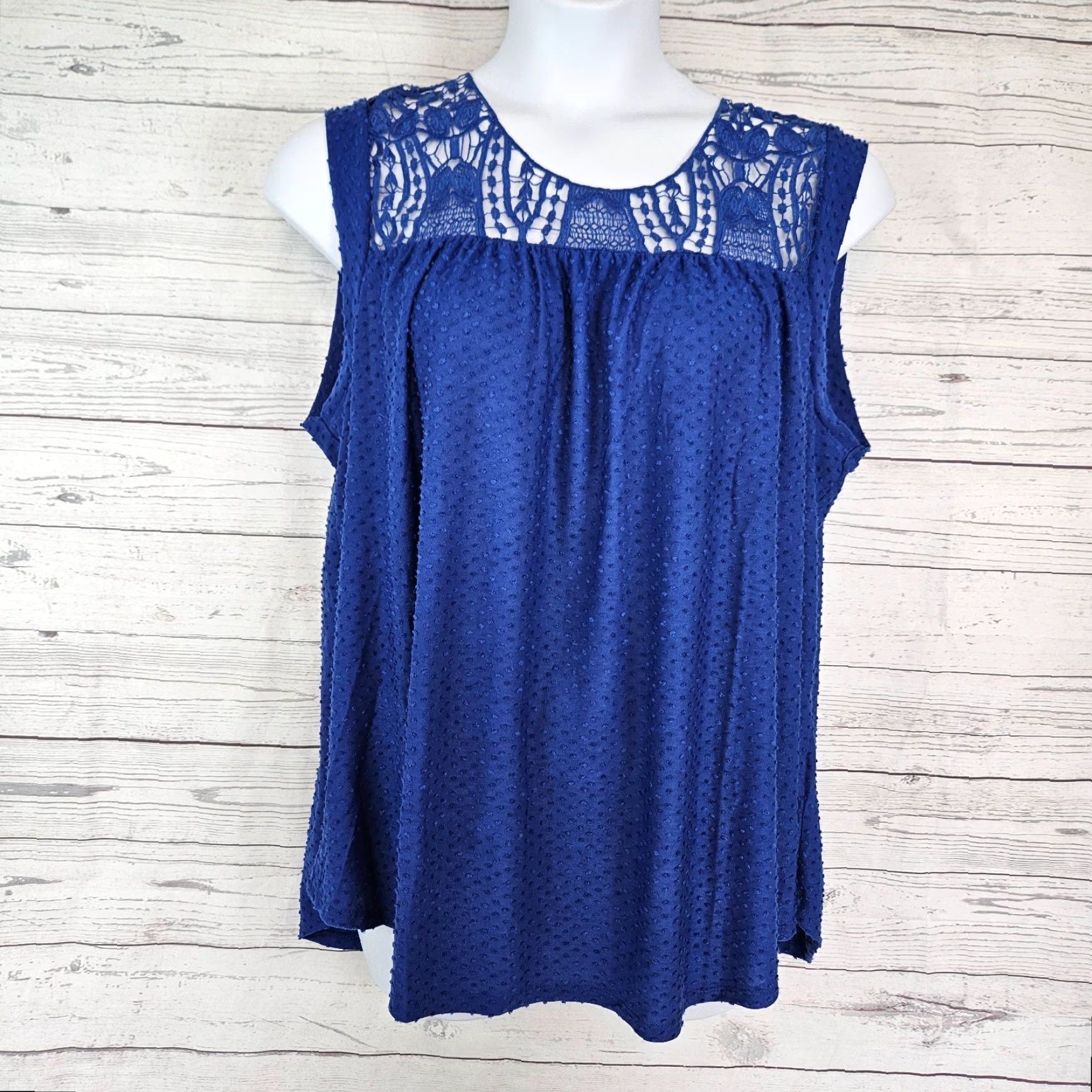 Vintage Zac & Rachel Womens Top 2X Blue Swiss Dot Sleeveless Blouse Pullover Shirt Adult Plus Size Women Summer Spring Vintage: No Size XXL / US 16-18 / IT 52-54 - 2 Thumbnail