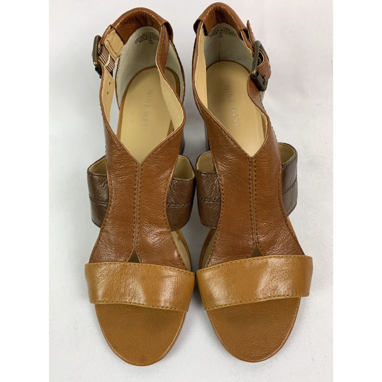 Nine West VINTAGE Nine West 9M 3" Chunk Heel Sandal Brown Two Tone Ankle Strap Women's 7LYNN - good condition, lightly worn Size US 9 / IT 39 - 5 Thumbnail