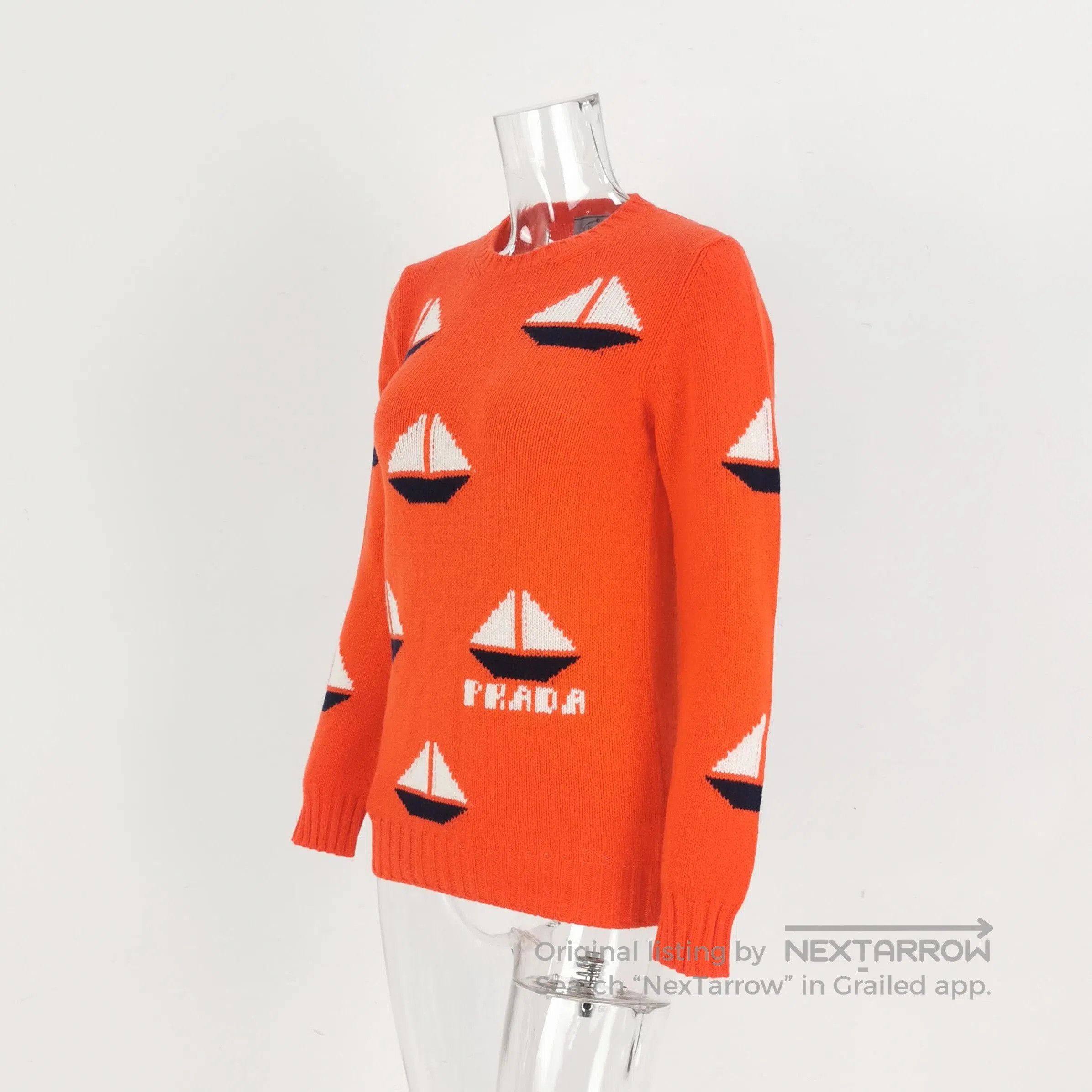 Prada Prada Orange Knitted Sweater with Sailboat Design . Size M / US 6-8 / IT 42-44 - 2 Thumbnail