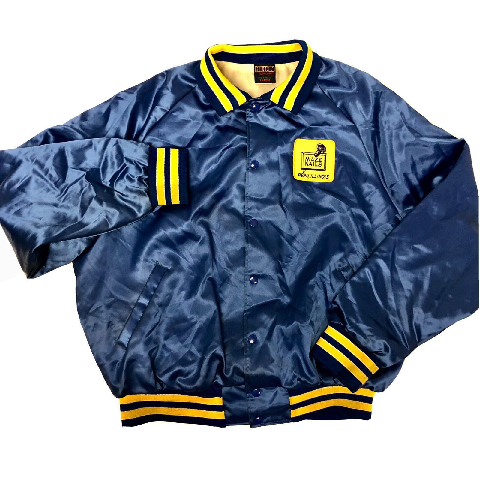 Other Vtg Hilton Blue Shiny SATIN Windbreaker Maze Nails Ringer Size US XL / EU 56 / 4 - 1 Thumbnail