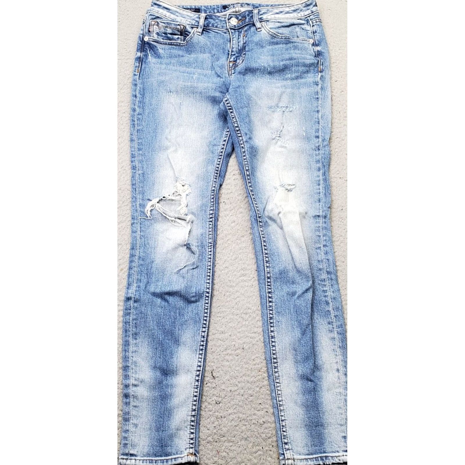 Vintage VIGOSS Jeans Women's 27x29 Blue Denim Stretch Distressed The Chelsea Skinny Leg Jeans Size 27" / US 4 / IT 40 - 2 Thumbnail