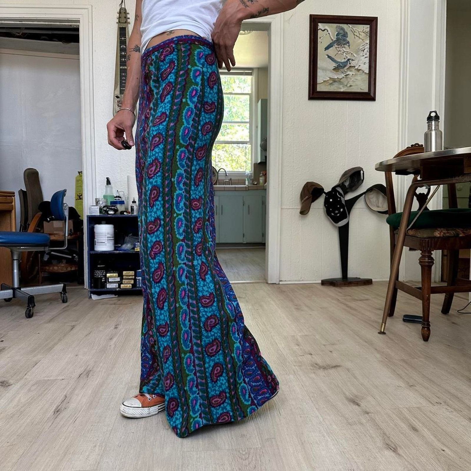 Vintage Vintage 70s Hippy Disco Hi Waist Blue Bell Bottom Flare Size 26" / US 2 / IT 38 - 3 Thumbnail