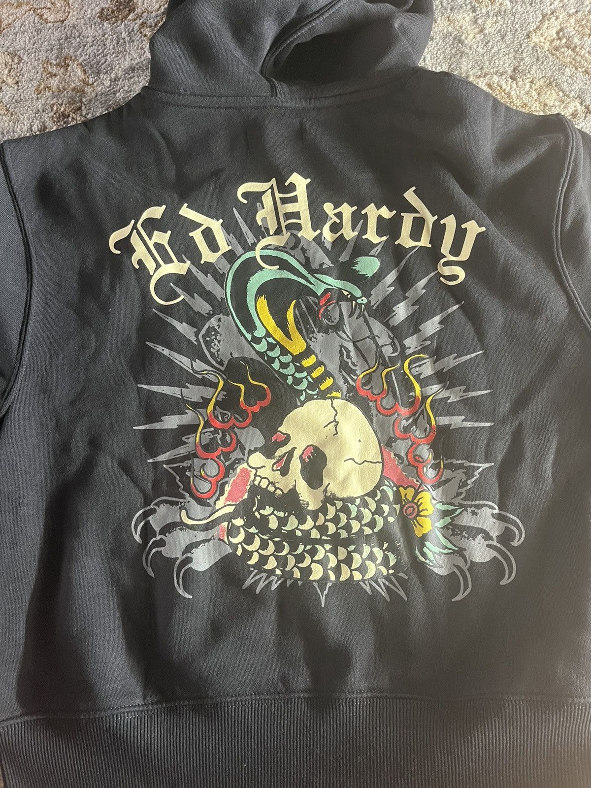 Ed Hardy SKULL BLACK GRAPHIC WOMENS CROPPED HOODIE M Size M / US 6-8 / IT 42-44 - 3 Thumbnail