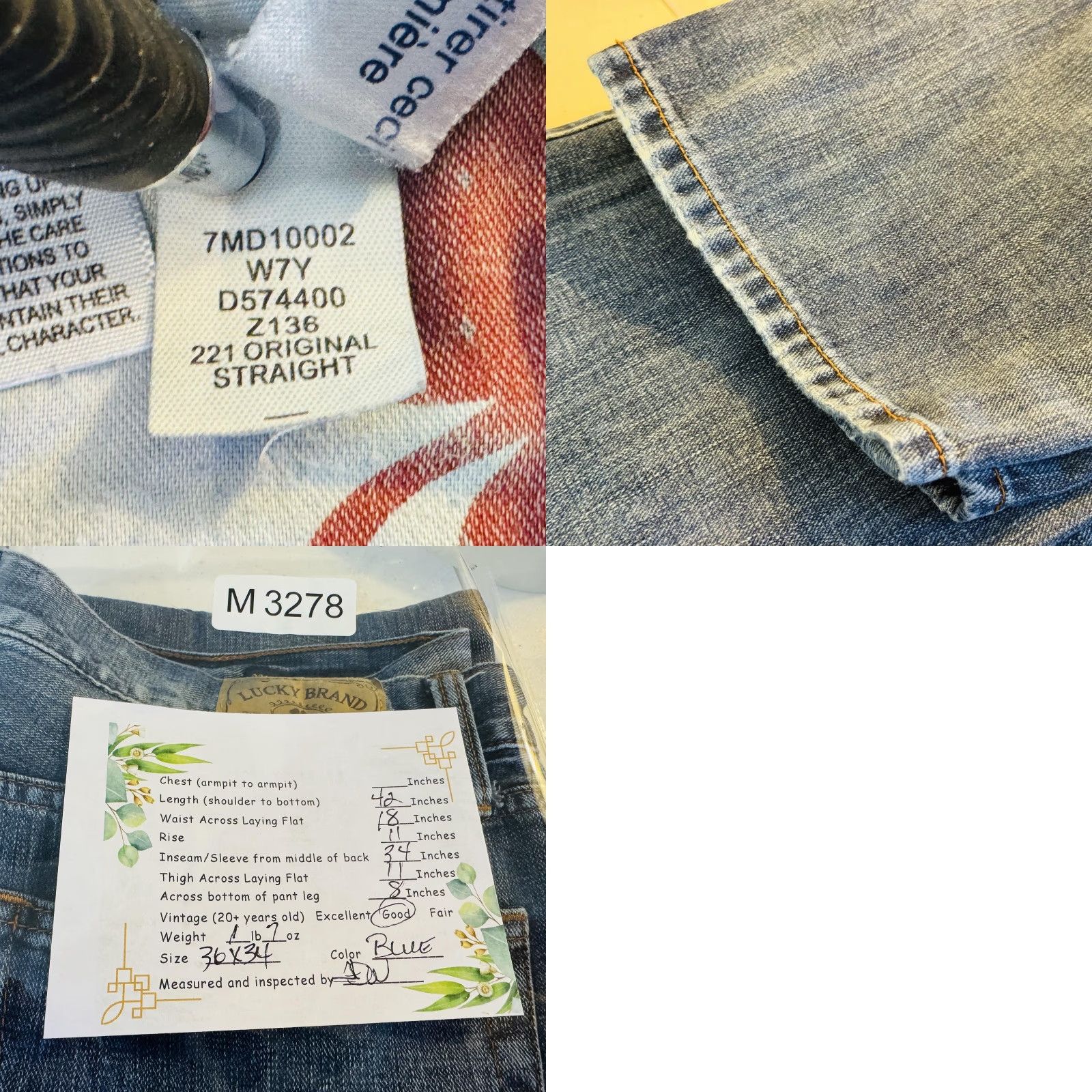 Lucky Brand Lucky Brand 221 Original Straight Jeans Mens 36x34 Blue Light Wash Denim Size US 36 / EU 52 - 9 Thumbnail
