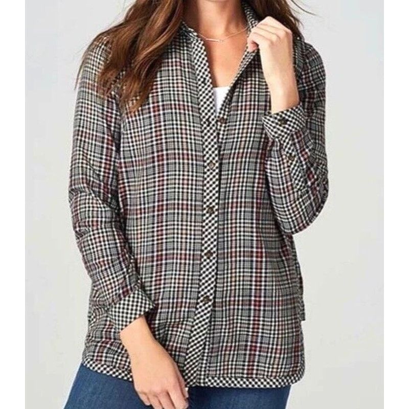 Other J. Jill Gingham Plaid Flannel Button-Up Shirt Black/White S Size S / US 4 / IT 40 - 1 Thumbnail