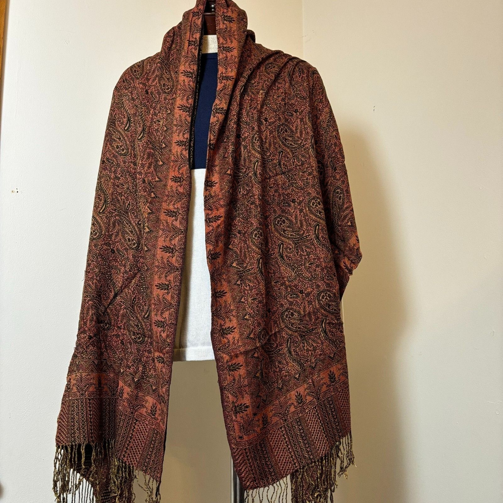 Other Pashmina Brown Shawl Scarf Wrap Accessory 28" x 79" w/ Fring Size ONE SIZE - 2 Thumbnail