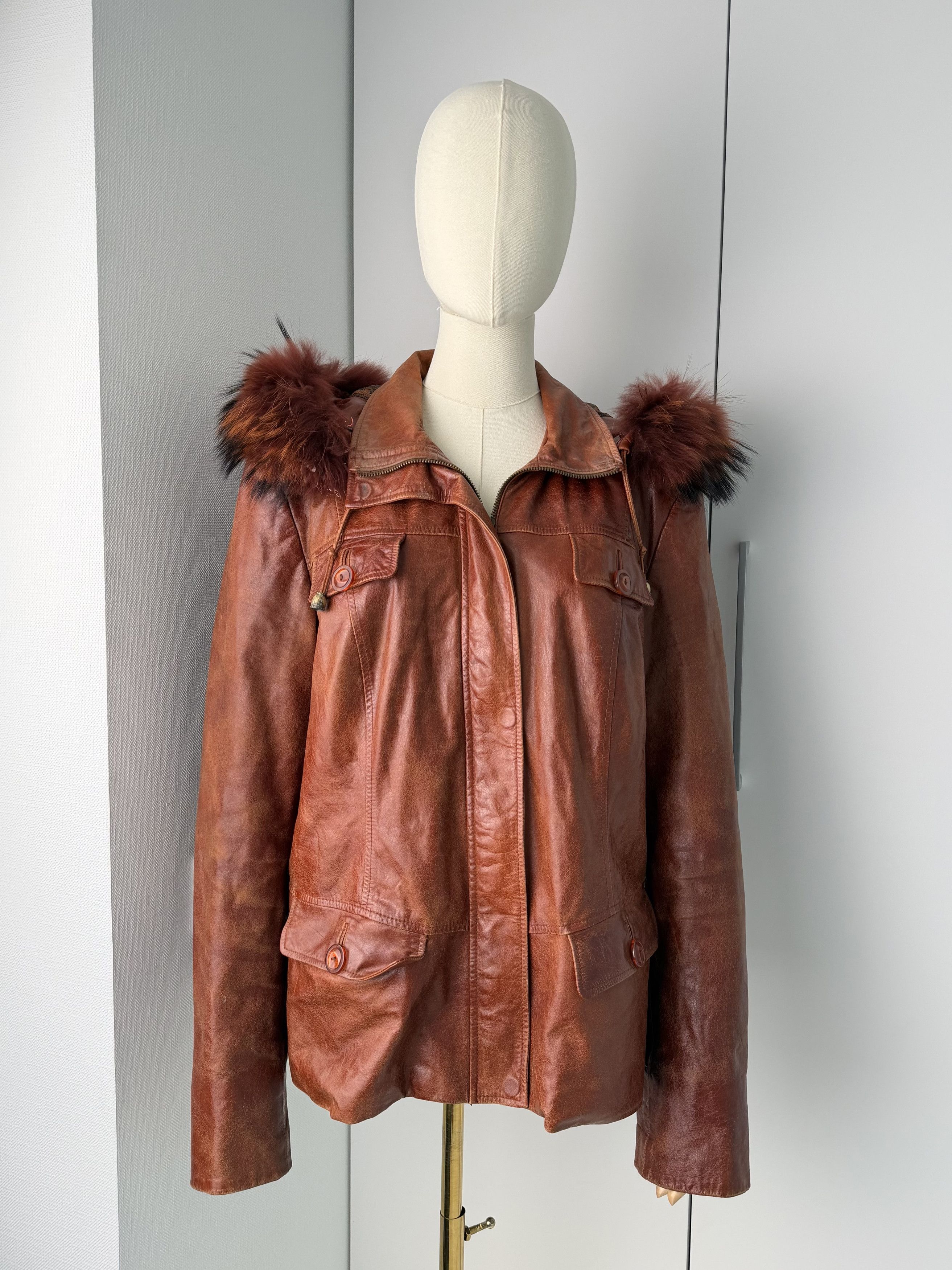 Japanese Brand Vintage Brown Leather Jacket Hooded Statement Coat Y2K Size L / US 10 / IT 46 - 1 Thumbnail