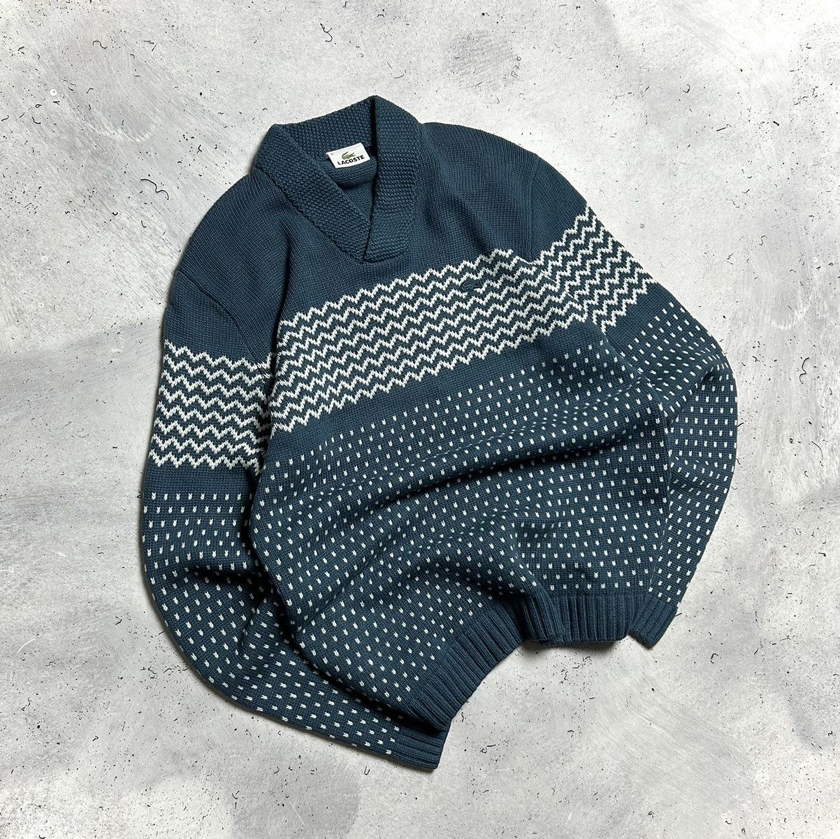 Lacoste × Vintage Vintage Lacoste Knitted V Neck Pattern Sweater Size US L / EU 52-54 / 3 - 7 Thumbnail