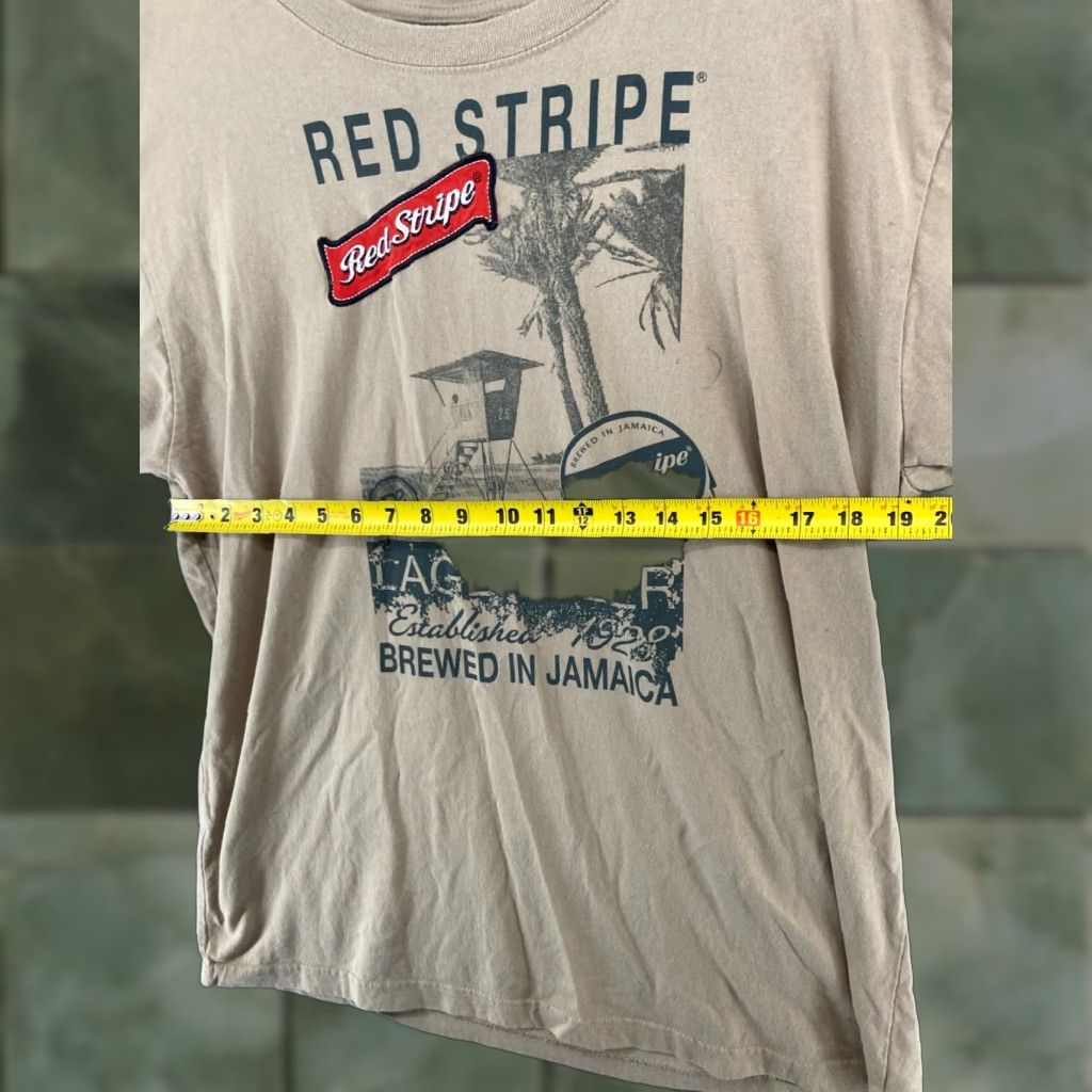Vintage Red Stripe Shirt Beige 2XL Mens Striped Crew Neck Short Sleeve T-Shirt Coffee Jamaica Beer Theme Vintage No Size US XXL / EU 58 / 5 - 1 Thumbnail