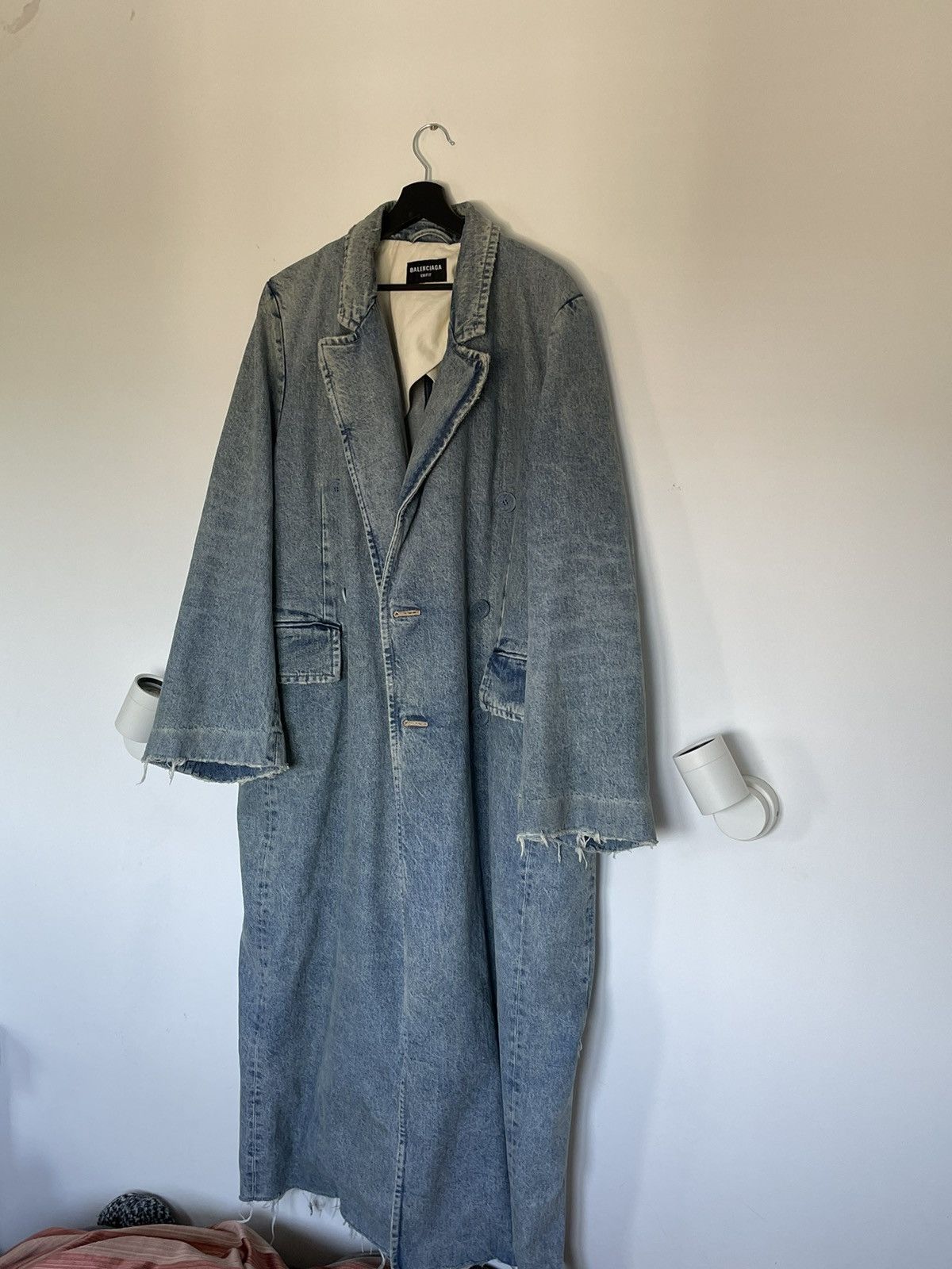 Image of Balenciaga Denim Boxy Long Coat in Blue, Men's (Size Small)