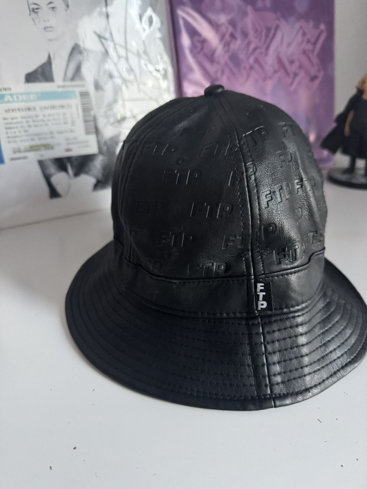 Fuck The Population FTP Leather Monogram Bucket Hat Black All Over Logo OG Rare Size ONE SIZE - 2 Thumbnail