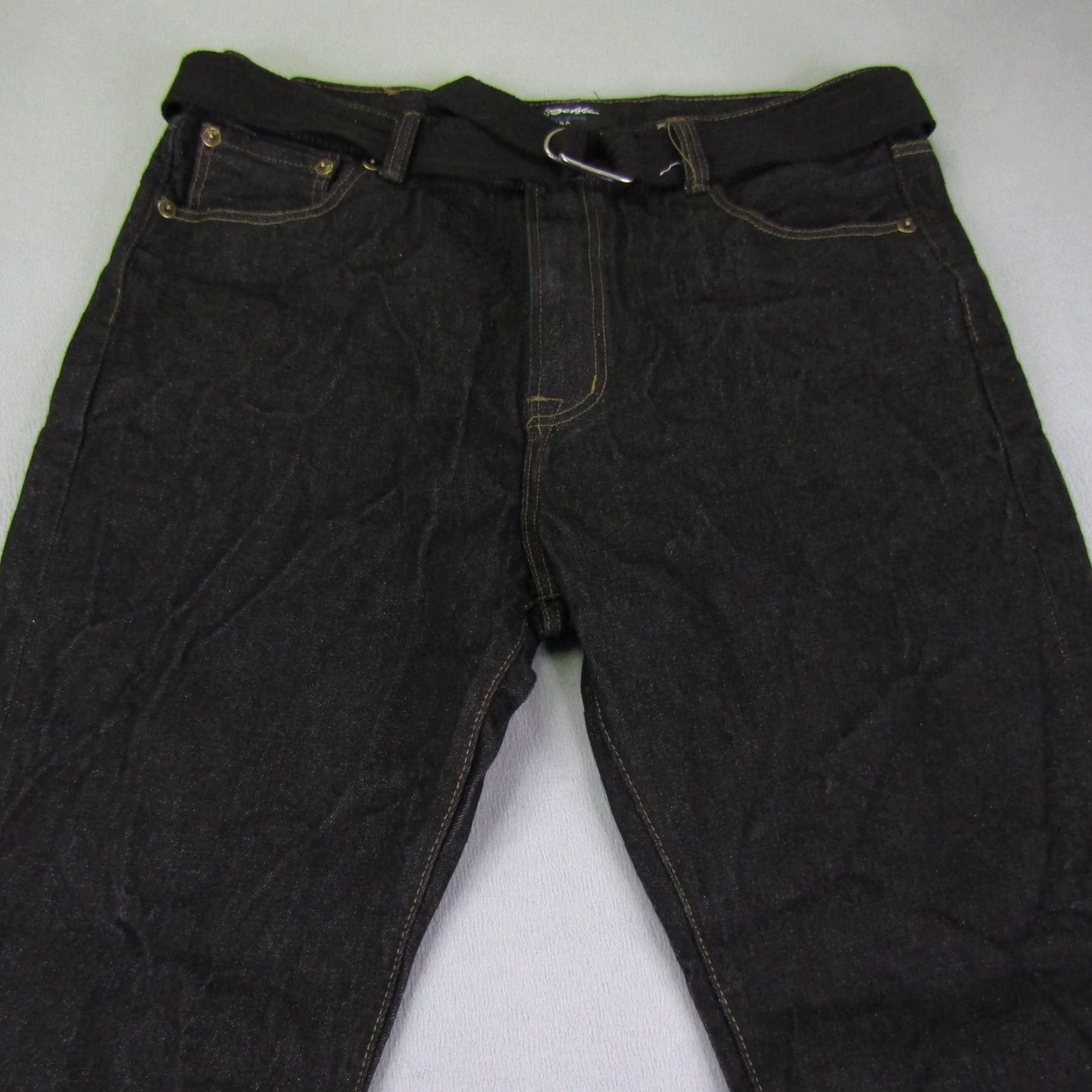 Denime Kno Betta Jeans Mens 40x30 Blue Denim Dark Rinse Wash Belted Straight Leg Pants Size US 38 / EU 54 - 2 Thumbnail