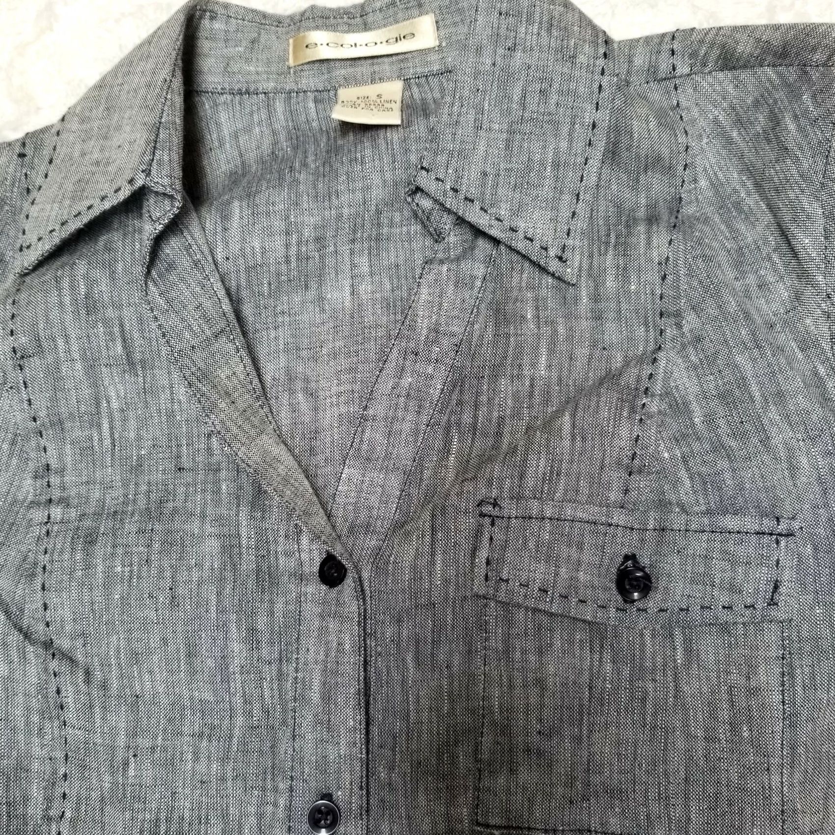 Vintage Ecologie Womens Button-Up Linen Shirt Roll-Tab Sleeve Blue XS/S Regular Women Shirt Size S / US 4 / IT 40 - 7 Thumbnail