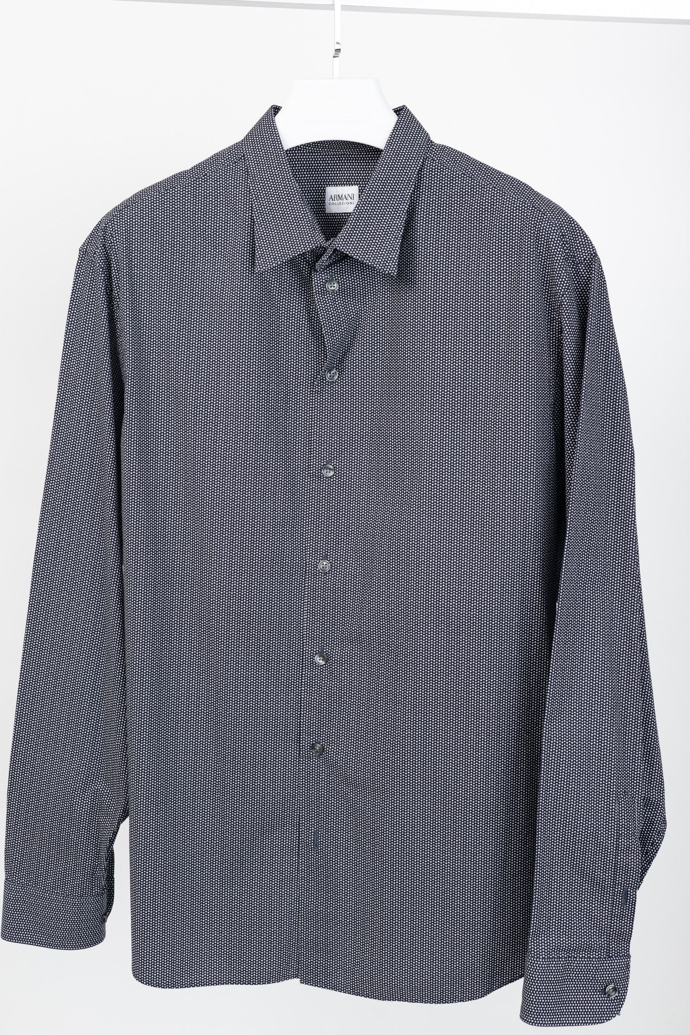 Armani Collezioni Armani Collezioni Navy Triangle-Print Cotton Button-Up Shirt Size US XXL / EU 58 / 5 - 3 Thumbnail