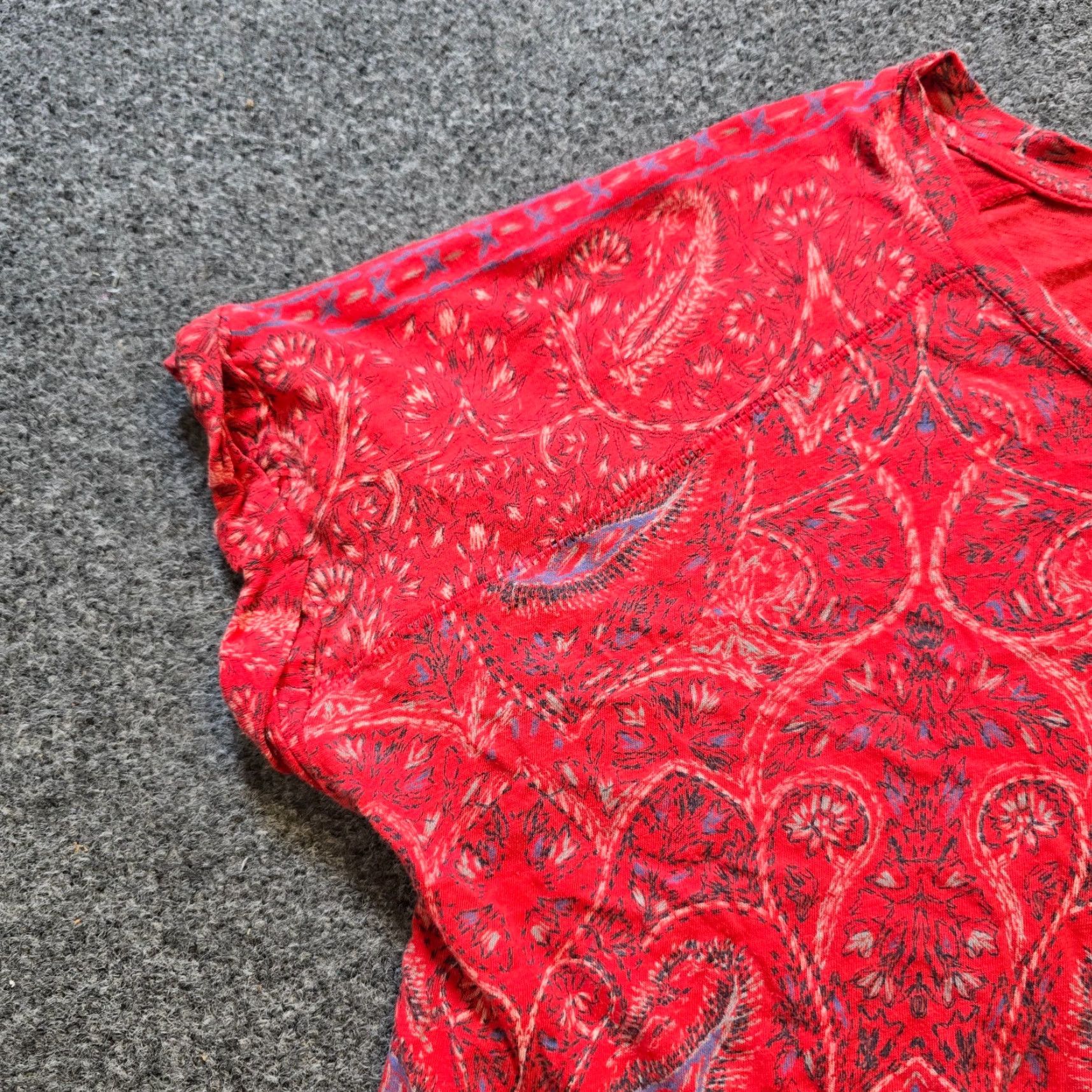 Lucky Brand Lucky Brand Top Womens 1X Red Paisley Round Neck Short Sleeve Casual Boho Shirt Womens Size XL / US 12-14 / IT 48-50 - 3 Thumbnail