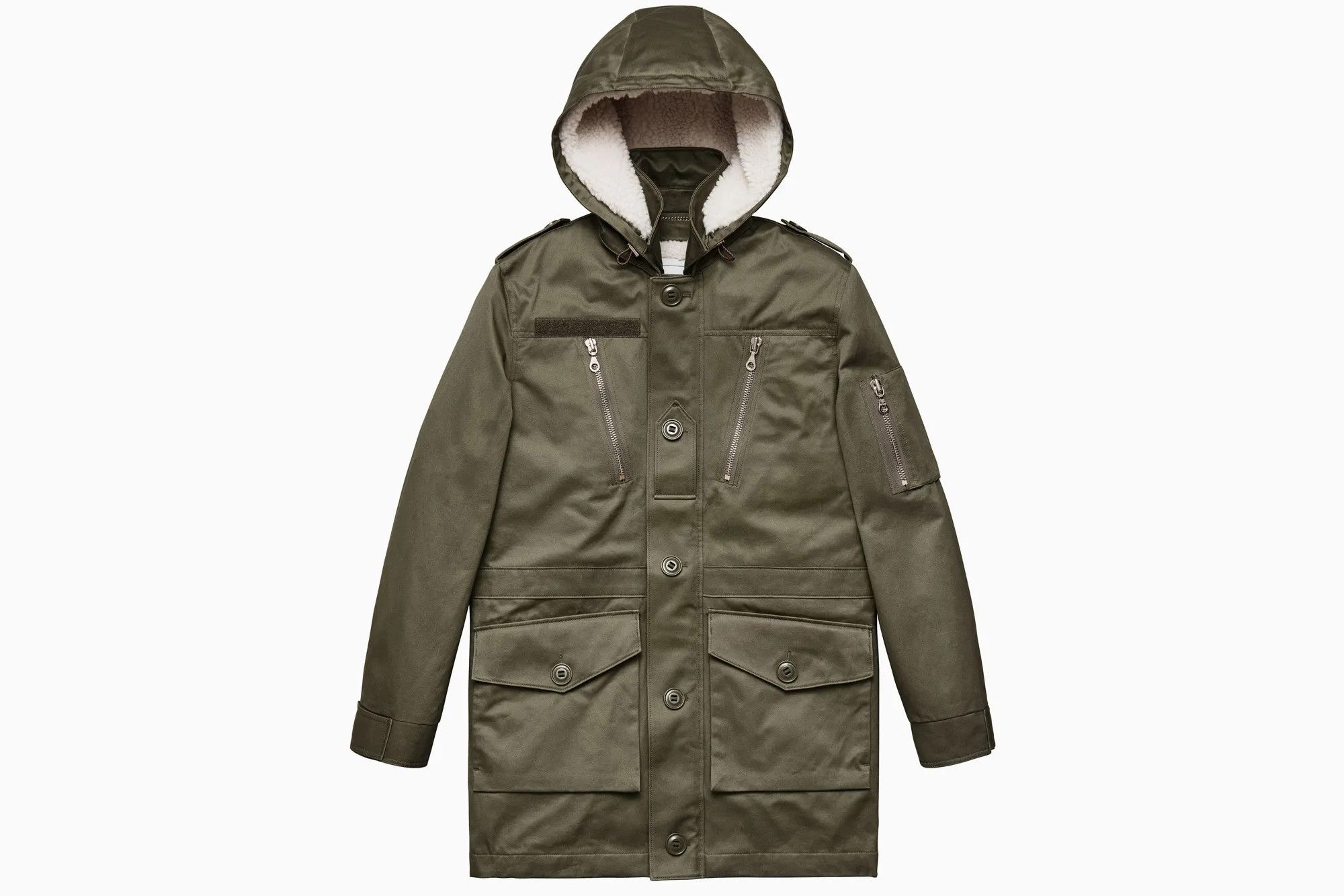 ERDEM H&M Men Pile Lined Cotton Parka Khaki Green Coat