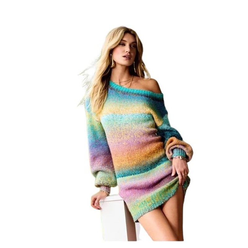 Ramy Brook Ramy Brook Off-the-Shoulder Sweater Dress in Blue Multi Size XS / US 0-2 / IT 36-38 - 5 Thumbnail