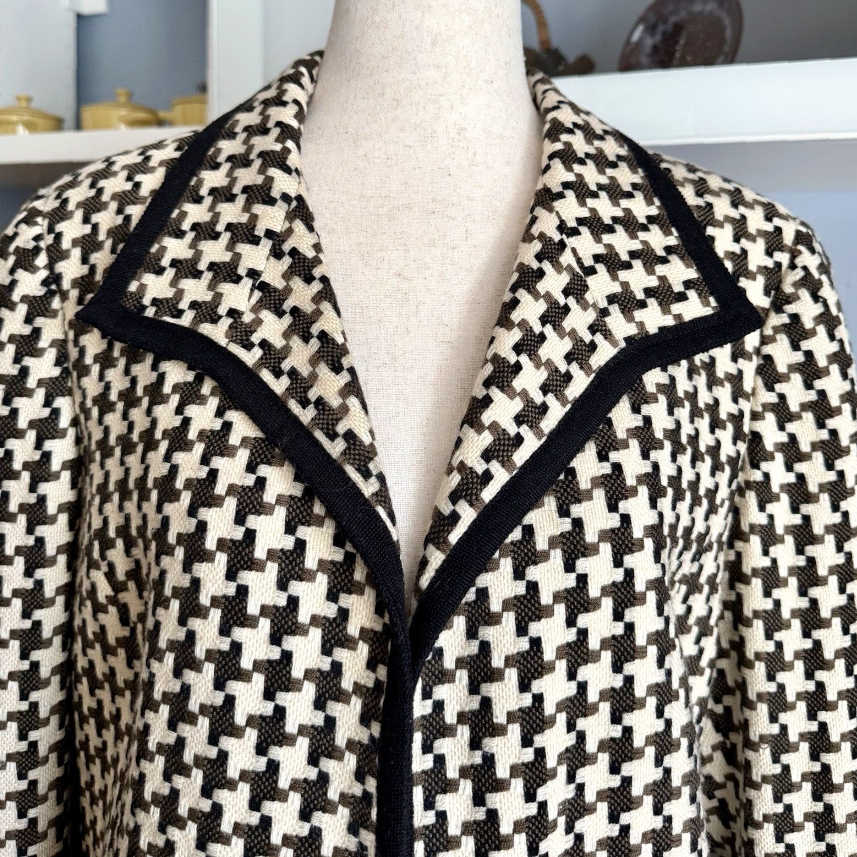 Vintage VINTAGE Nina McLemore Houndstooth Wool Tweed Blazer Jacket Black Brown Ivory 10 Size L / US 10 / IT 46 - 2 Thumbnail