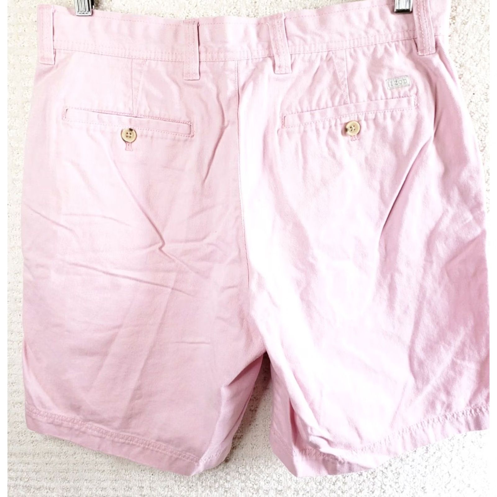 Izod IZOD Saltwater Shorts Men 34x9 Pink Regular Fit Flat Front 9" Inseam Casual Cotton Chino Zip Belt Loops Logo Stretch Vintage? No Size US 34 / EU 50 - 5 Thumbnail