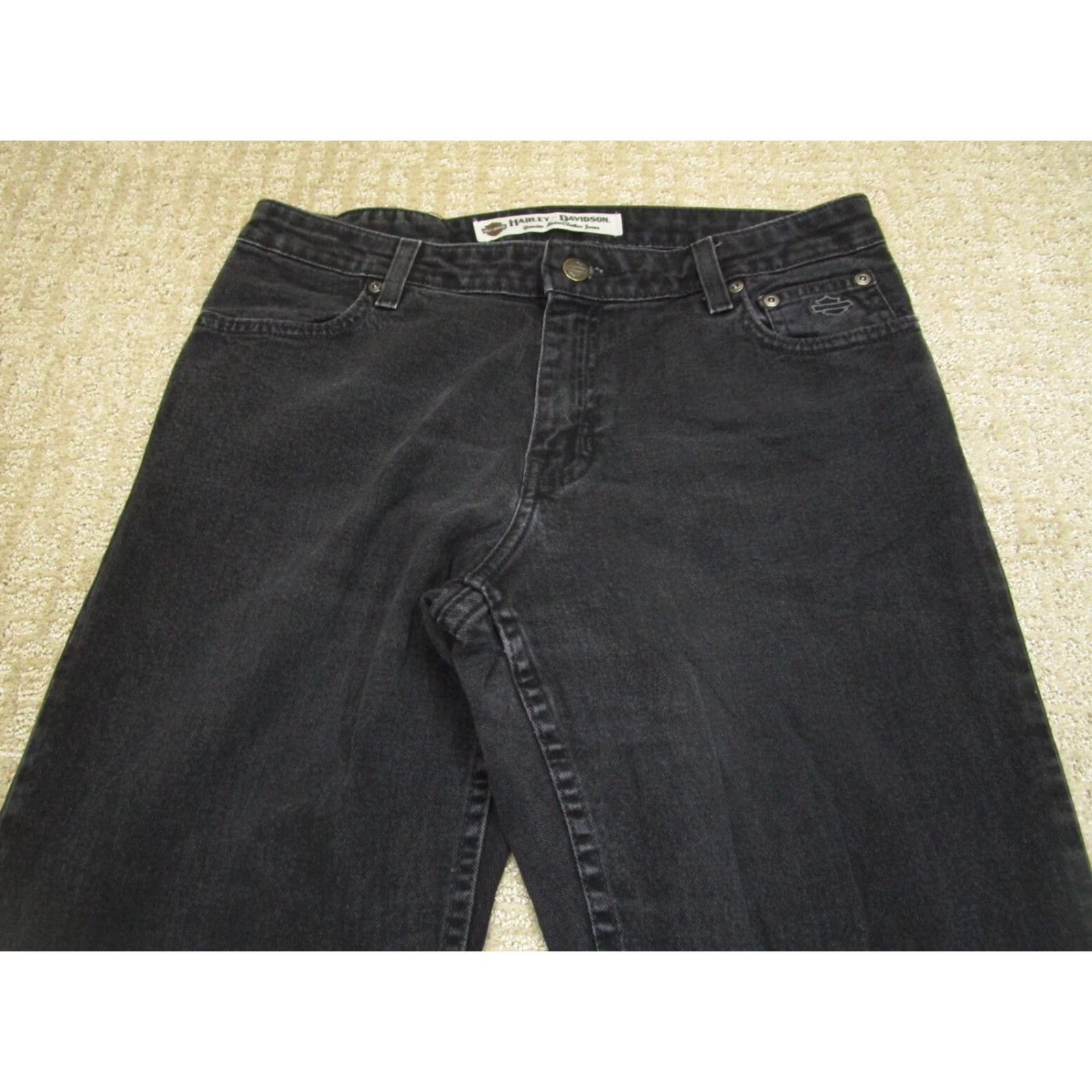 Harley Davidson VINTAGE Harley-Davidson Jeans Women 10 Black Bootcut Denim 5-Pocket Motorcycle Biker Logo Tall Pants Mens? Size 32" / US 10 / IT 46 - 2 Thumbnail