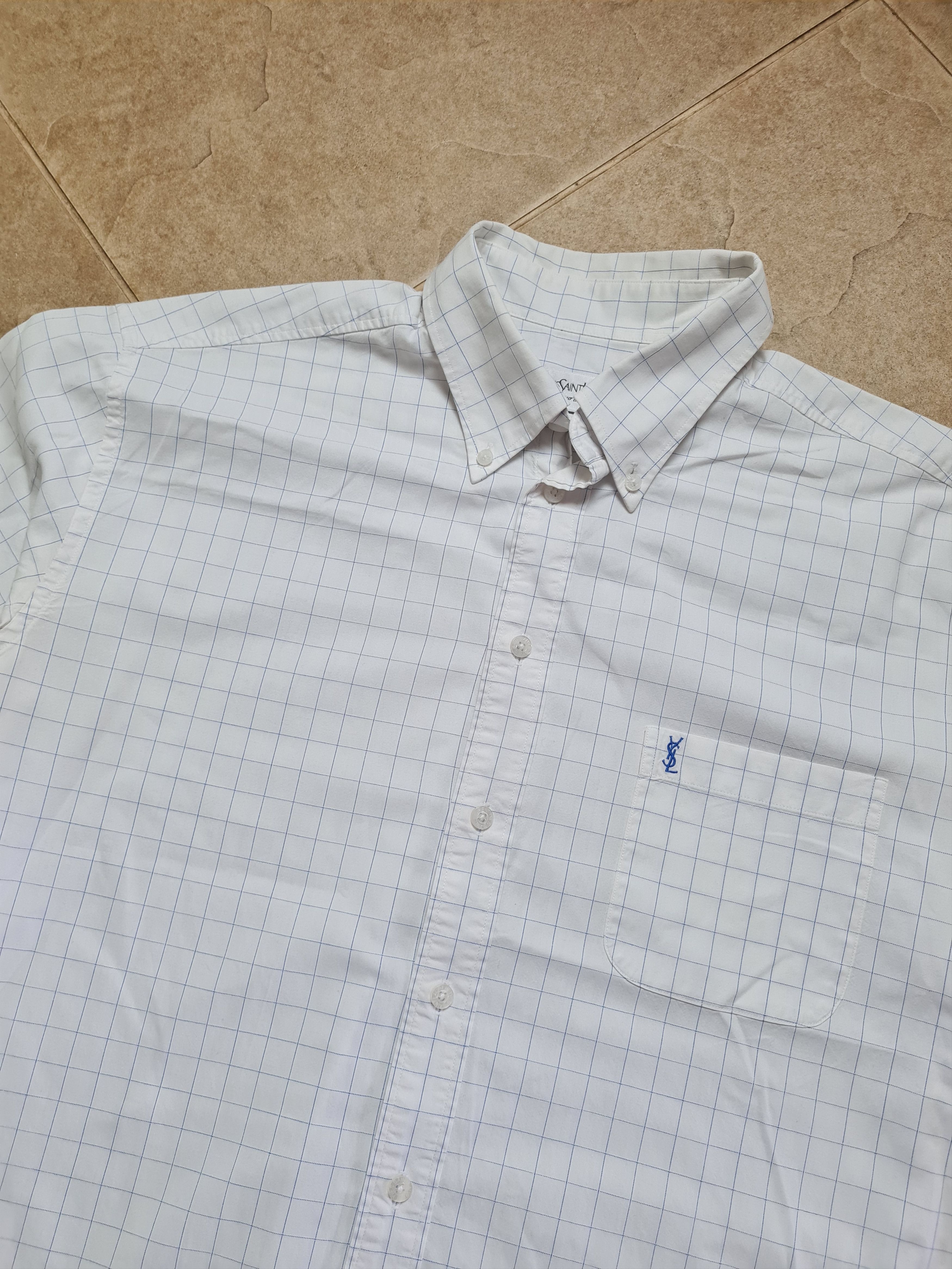 Yves Saint Laurent Yves Saint Laurent YSL Short Sleeve Plaid Check Shirt White Size US L / EU 52-54 / 3 - 3 Thumbnail