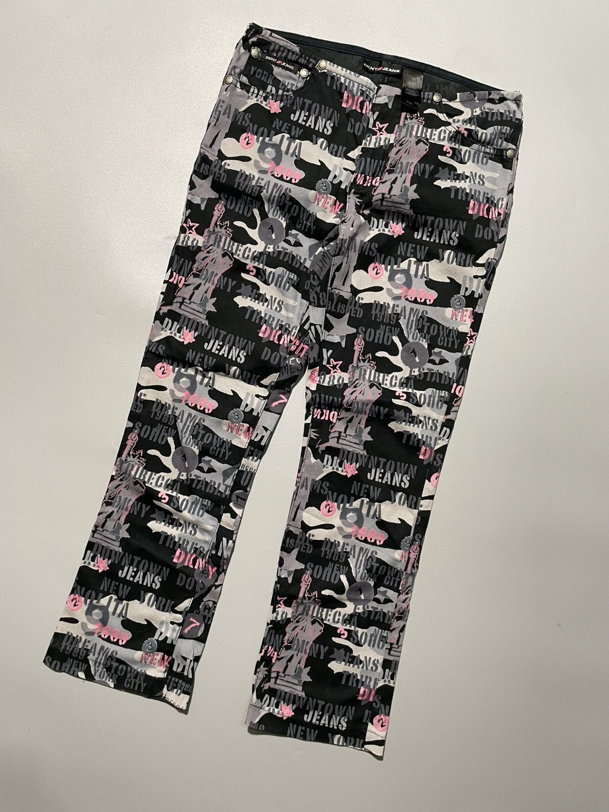 DKNY × Vintage Y2€ DKNY All Over Print Jeans Size 25" / US 0 / IT 36 - 2 Thumbnail