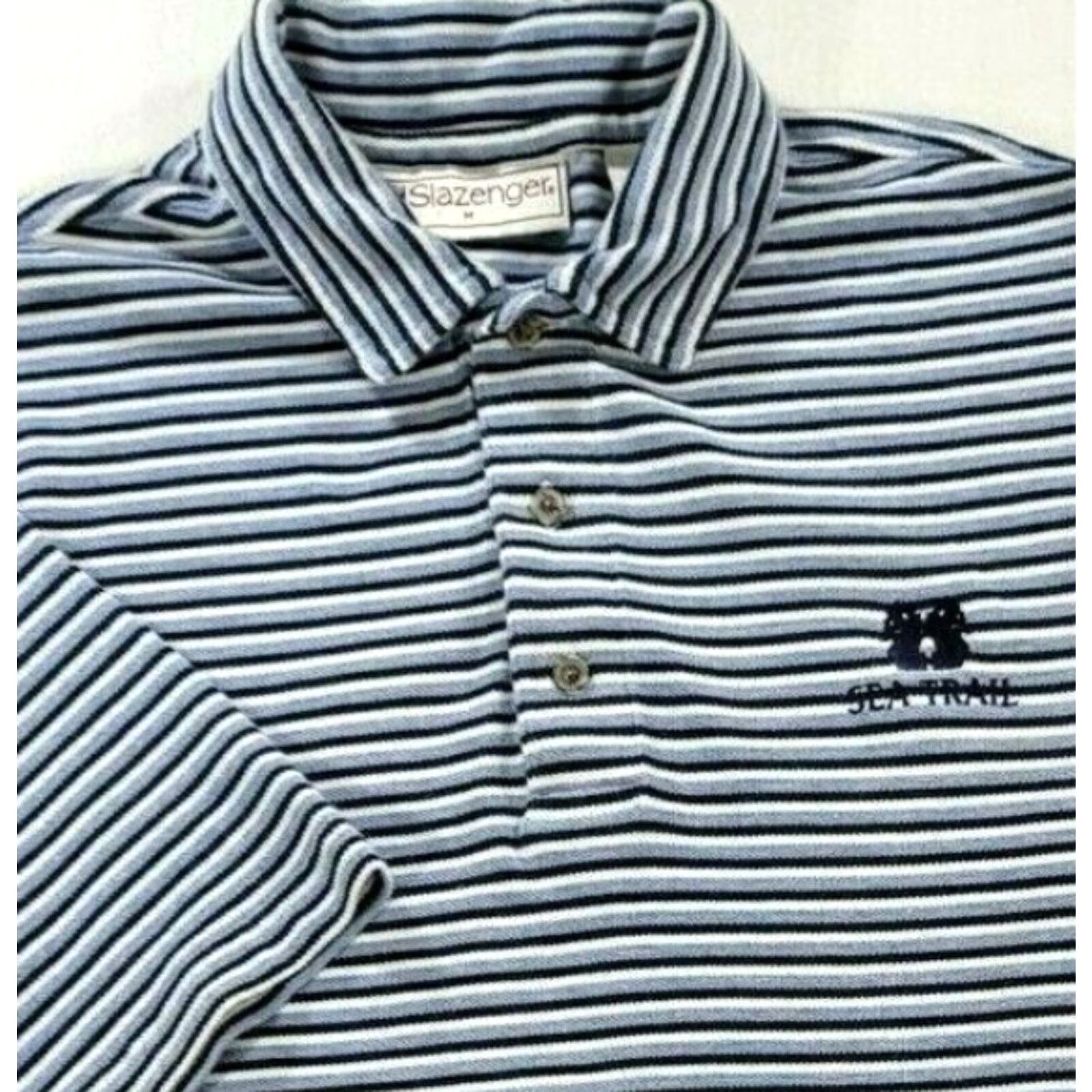 Vintage Vintage Slazenger Polo Shirt M Blue Striped Short Sleeve 100% Cotton Polo Mens Shirt Size US M / EU 48-50 / 2 - 3 Thumbnail