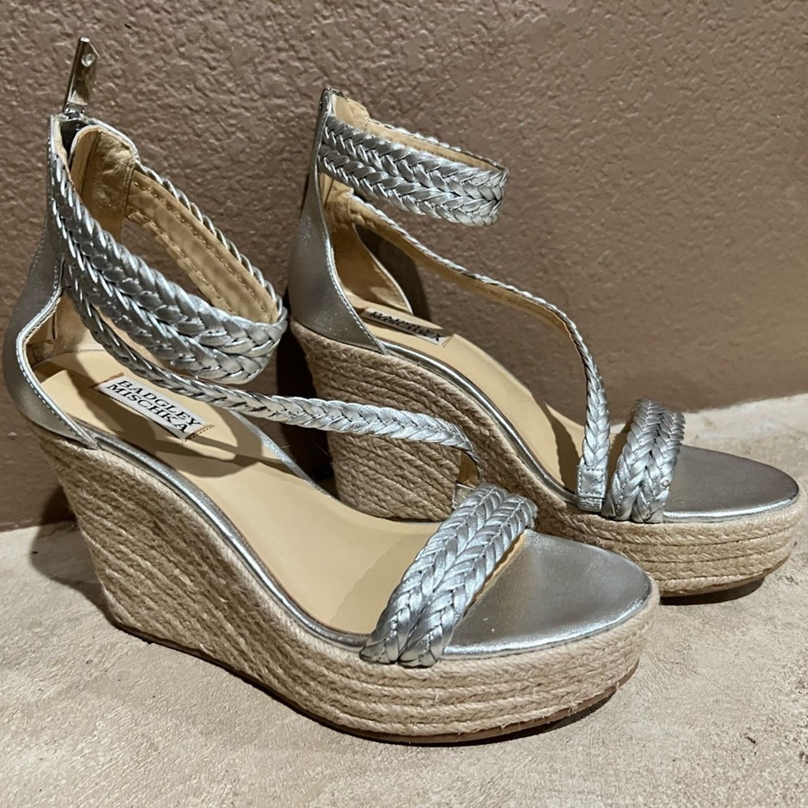 Badgley Mischka Badgley Mischka Espadrilles Size 8.5 Silver Wedge Sandals Size US 8.5 / IT 38.5 - 9 Thumbnail