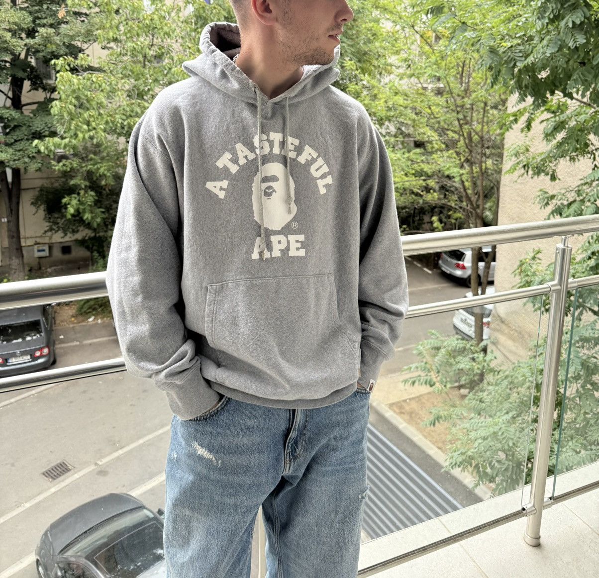 Bape x JJJJound Men's College Hoodie Big Logo Gray Size XL