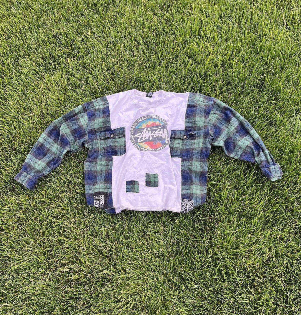 image of 1/1 Stussy Flannel Shirt in White, Men's (Size Large)