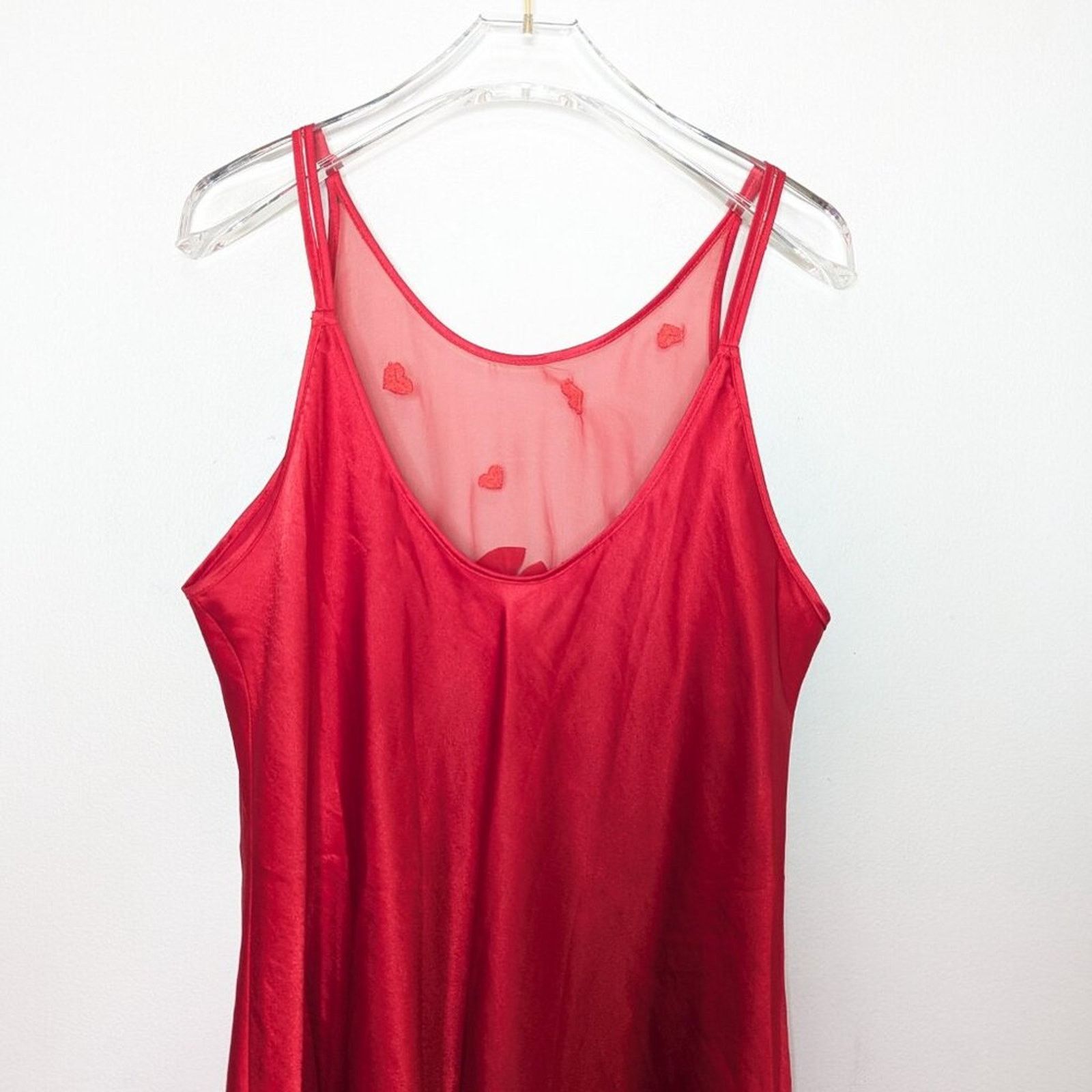 Vintage Vintage 90's Red Embroidered Heart Pattern Semi Sheer Dress Size M / US 6-8 / IT 42-44 - 10 Thumbnail