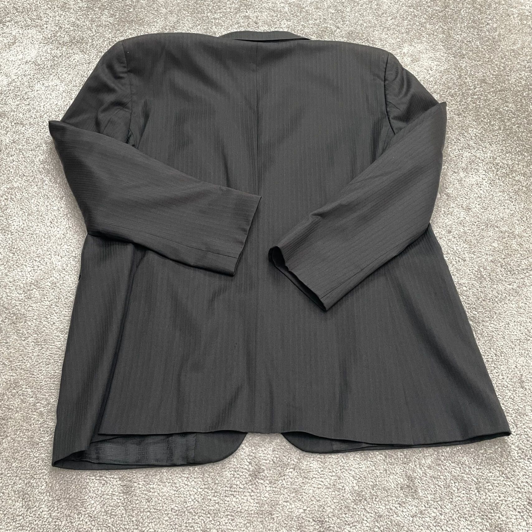 HUGO BOSS Blazer Men 46R Wool Italian Guabello Super 120 Striped Notch Lapel Double-Vented 2-Button Black Formal Suit Jacket