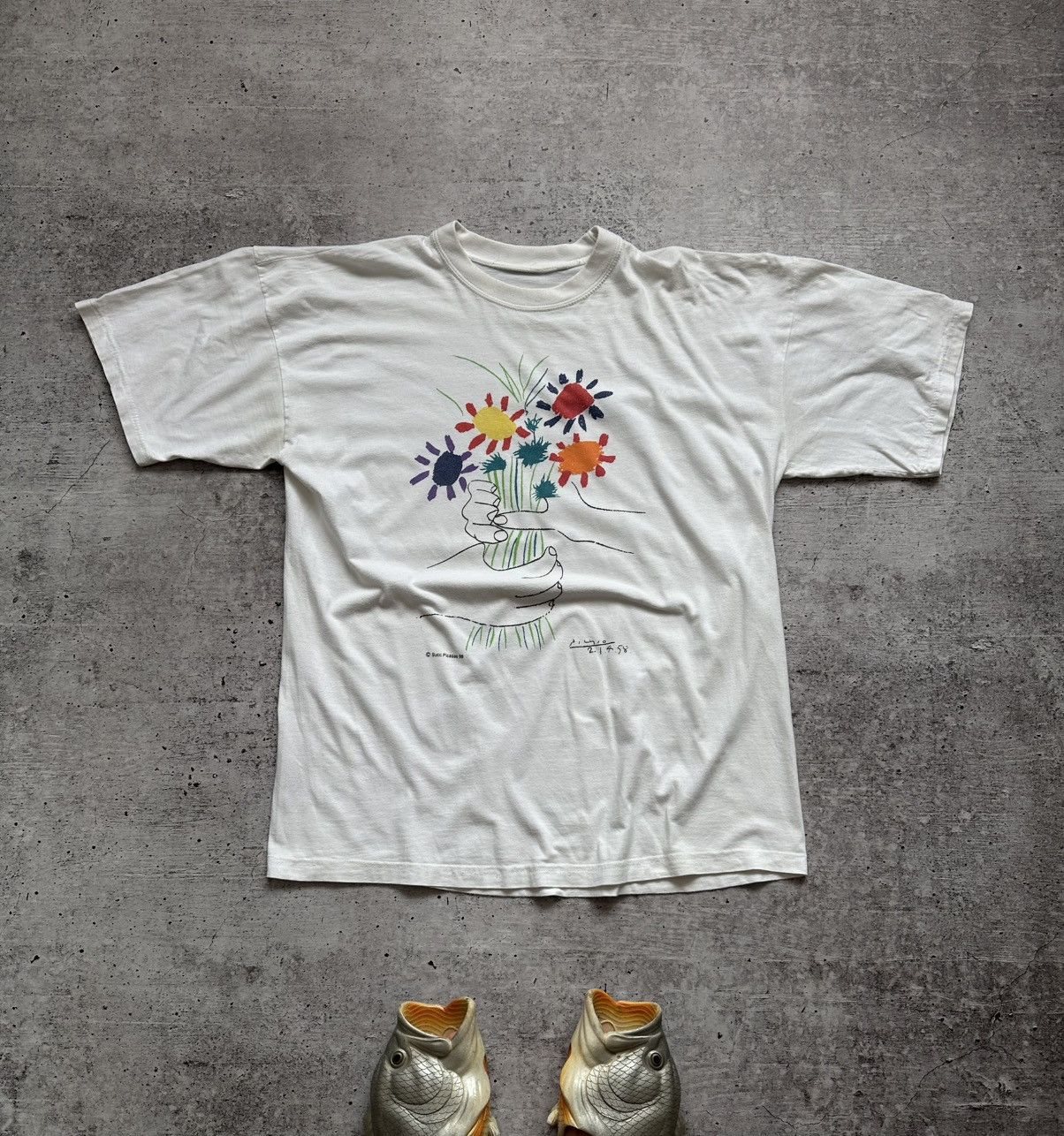 Vintage 1998 Succ. Picasso Bouquet of Flowers Art Graphic T shirt Size US XL / EU 56 / 4 - 1 Thumbnail