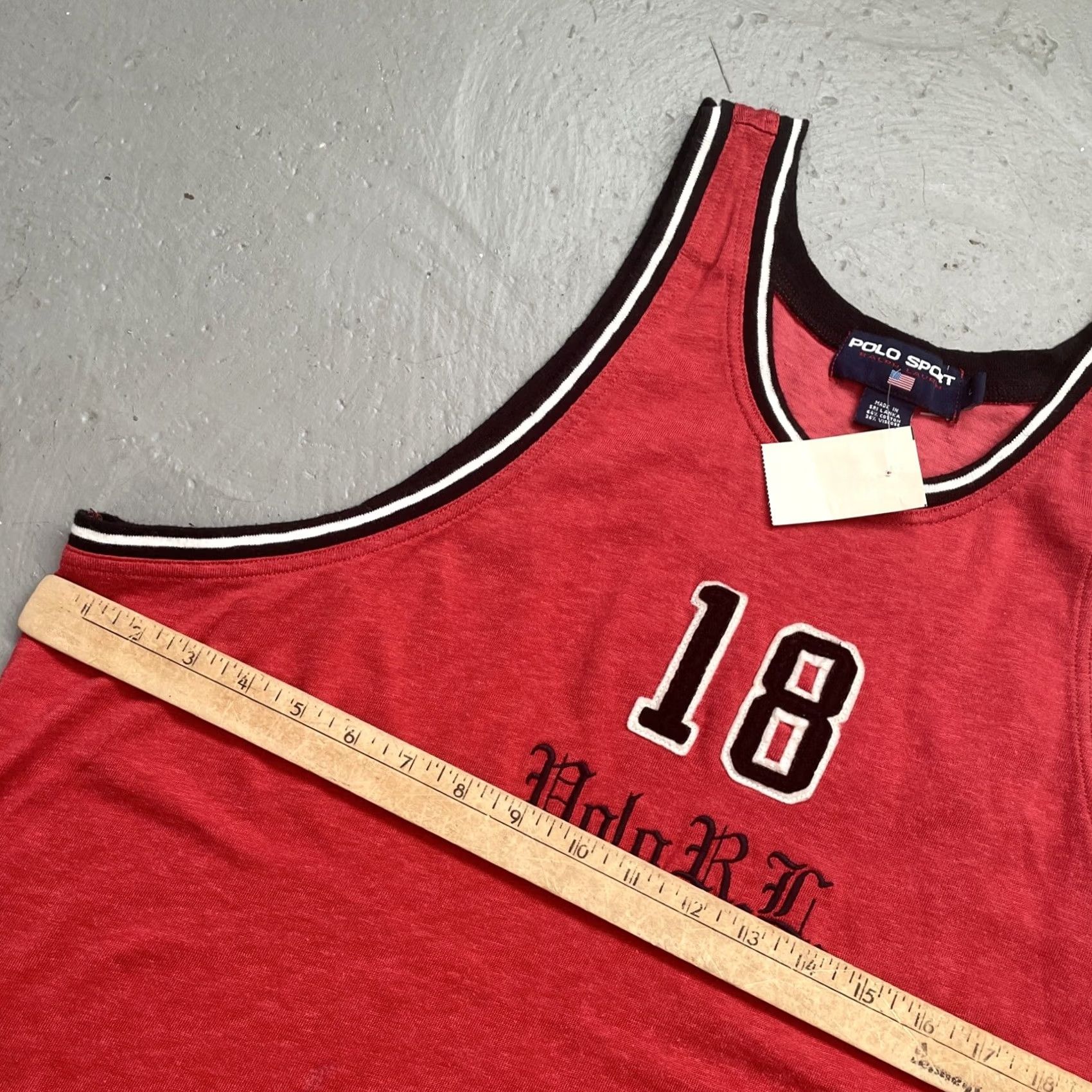 Vintage VINTAGE Polo Sport Shirt Unisex Adults L Red 1990s Spell Out Basketball Tank Top Jersey NWT Size US L / EU 52-54 / 3 - 2 Thumbnail