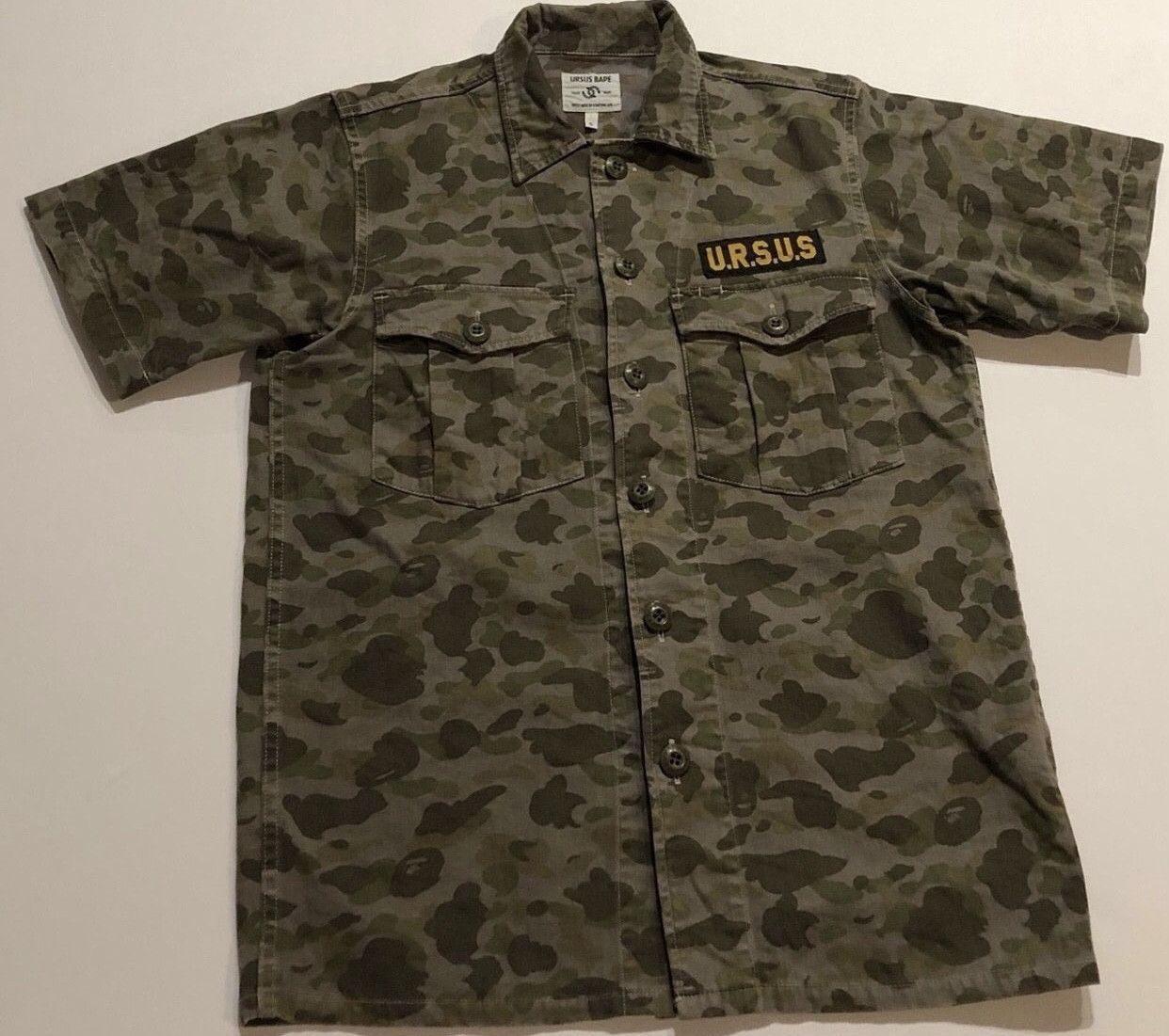 image of Bape Cut And Sewn Camo Button Up Shirt, Men's (Size Small)