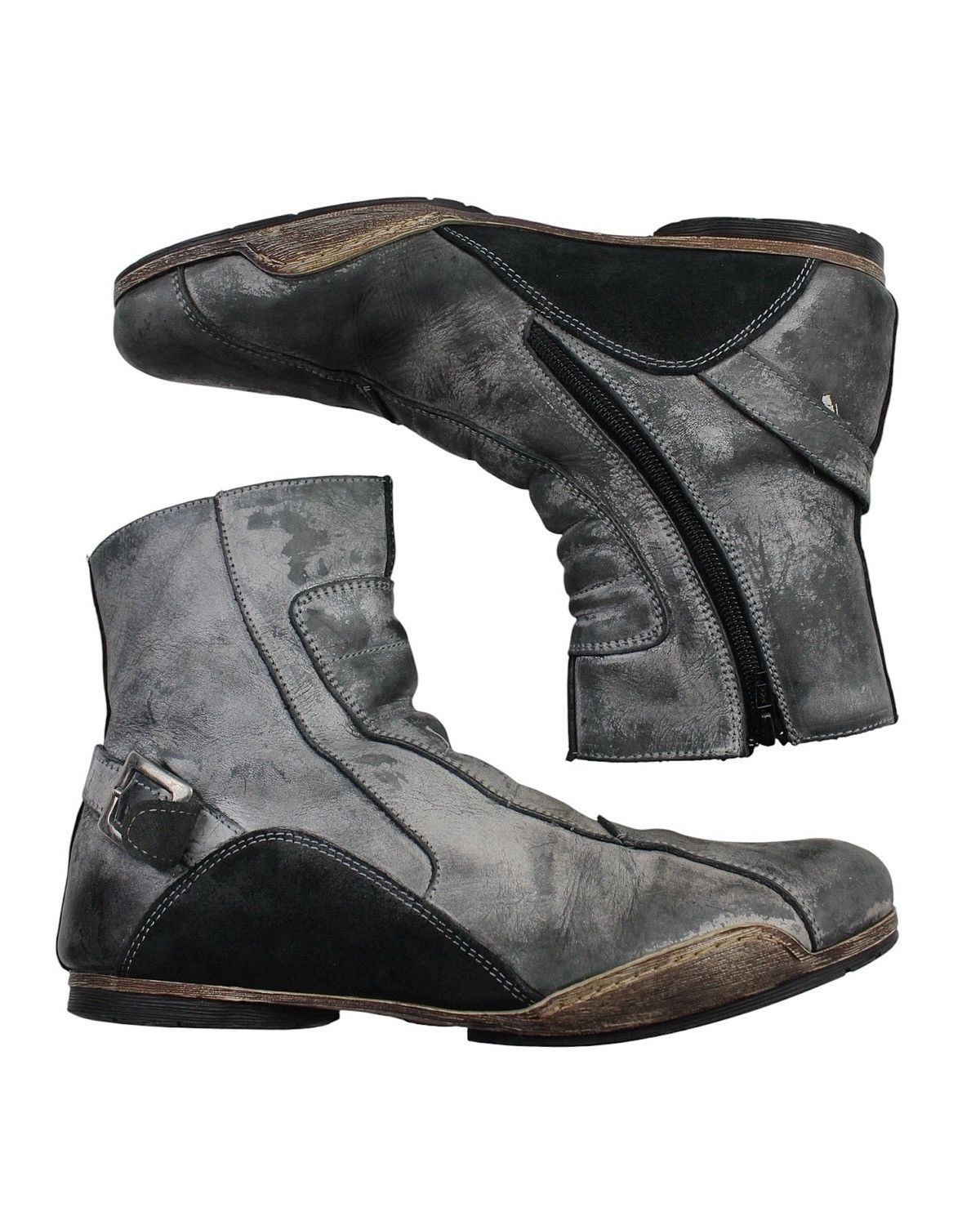 Japanese Brand 2000S ALDO DISTRESSED GRAY & GREEN LEATHER ANKLE BOOTS Size US 10 / EU 43 - 3 Thumbnail