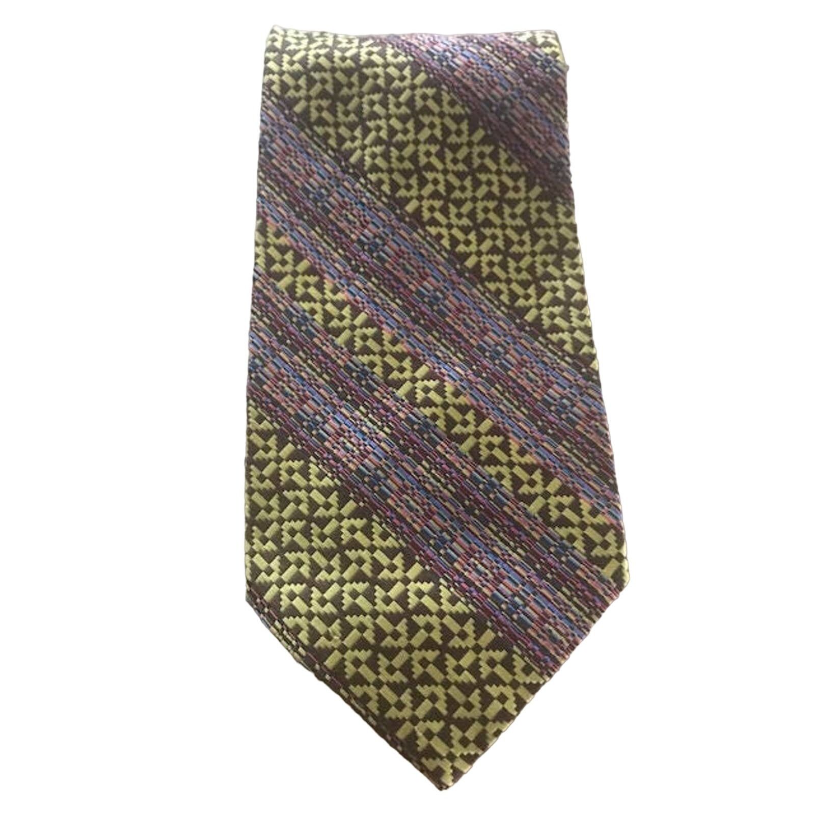 Vintage Vintage Wide Tie, Maroon, Tan Brown Patterned Necktie Size ONE SIZE - 2 Thumbnail