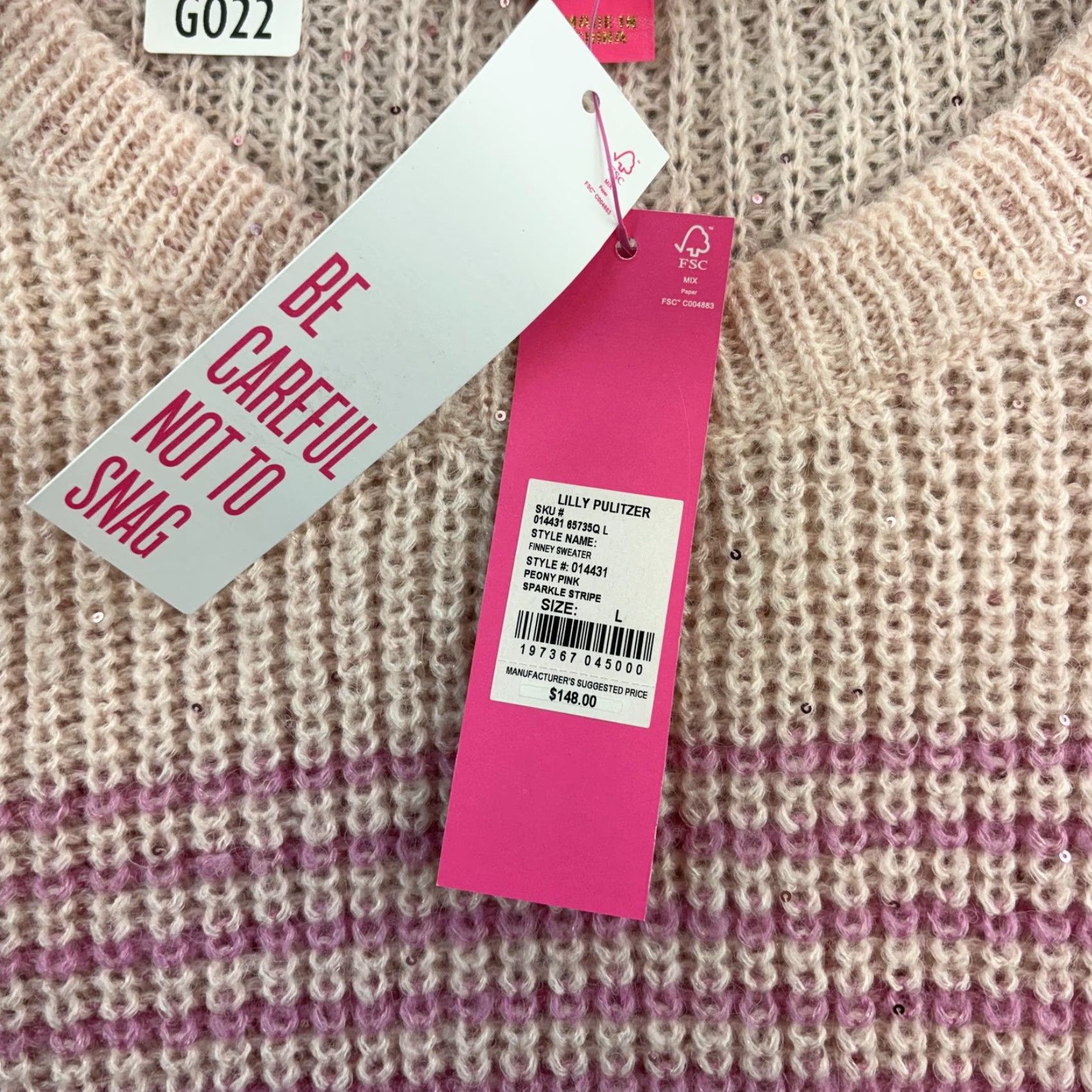 Lilly Pulitzer Lilly Pulitzer Sweater Womens Large Pink Stripe Finley Sequin Balloon Sleeve Top Size L / US 10 / IT 46 - 7 Thumbnail